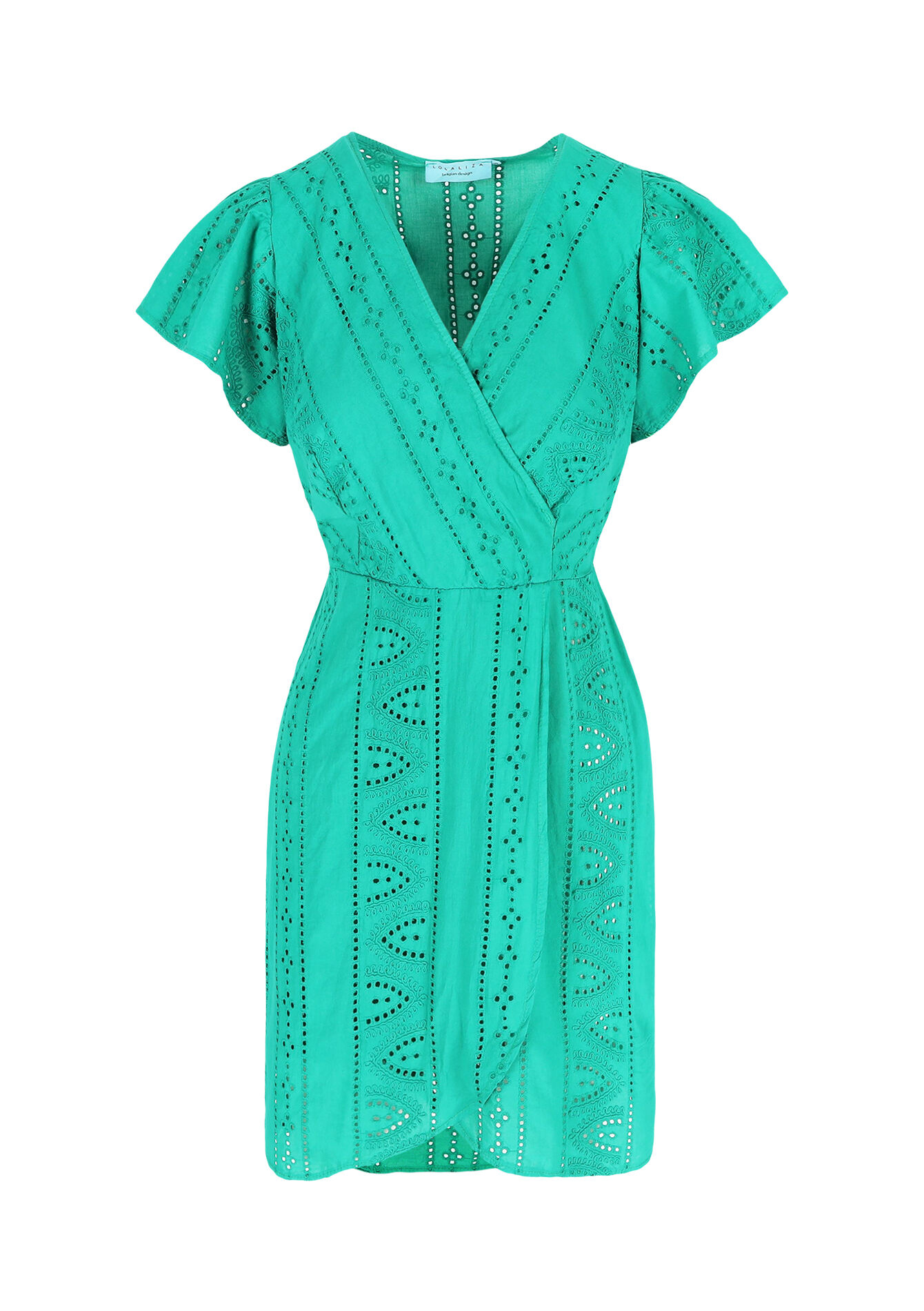 Wrap dress with broderie anglaise, Wrap dress with broderie anglaise - GREEN EMERALD - 08103692_4511