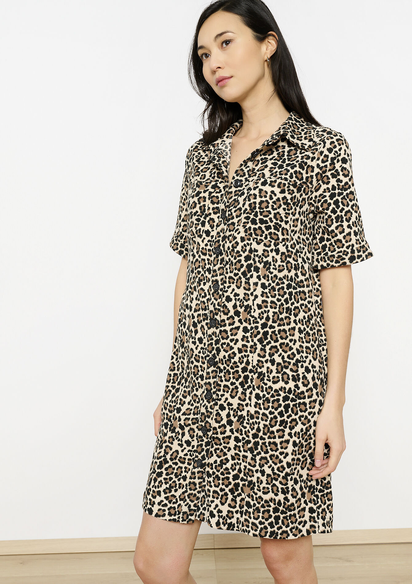 Robe chemise imprimé léopard, Robe chemise imprimé léopard - LIGHT CAMEL - 08103989_3814