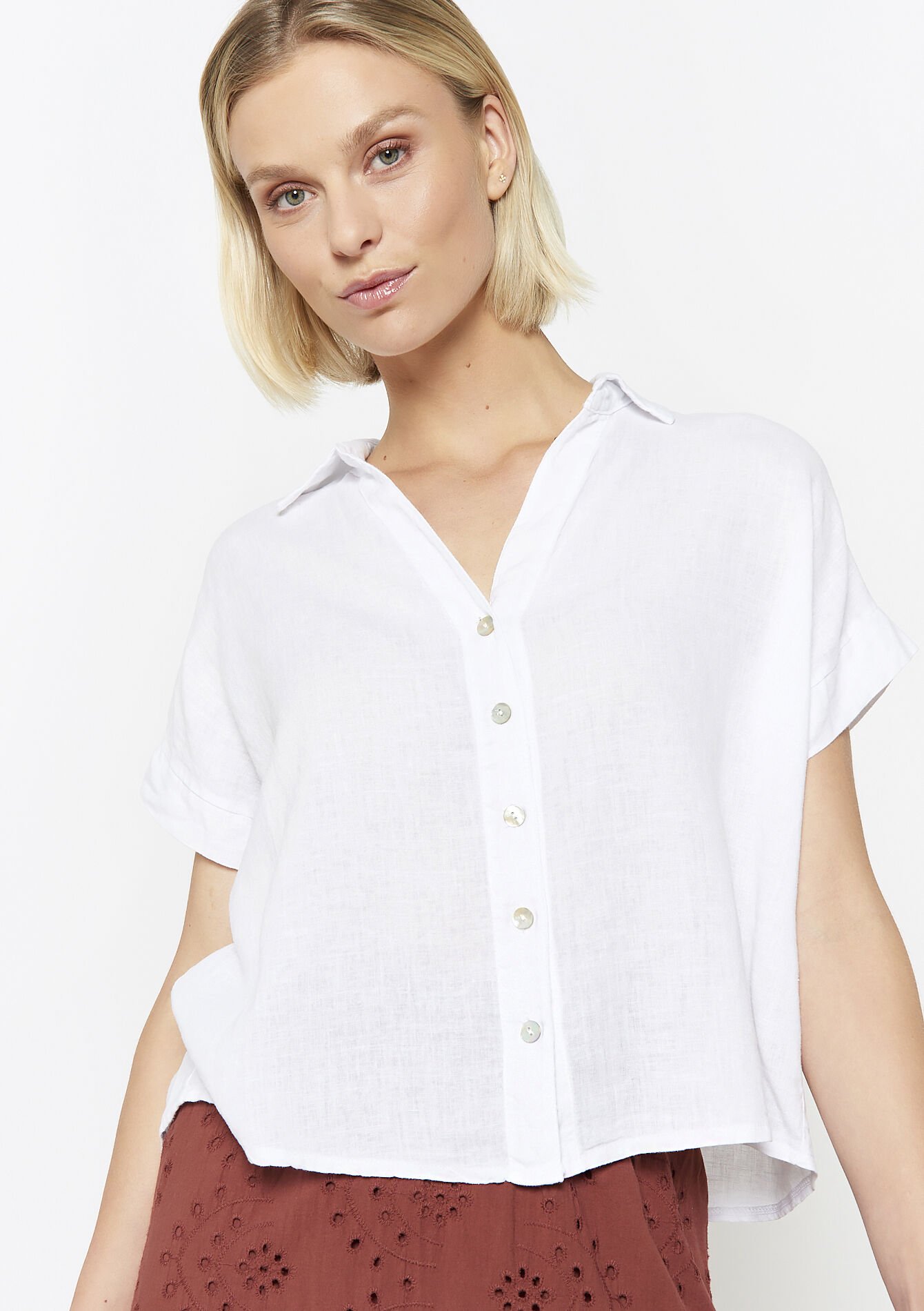 Linnen blouse met knoopsluiting, Linnen blouse met knoopsluiting - OPTICAL WHITE - 05702839_1019