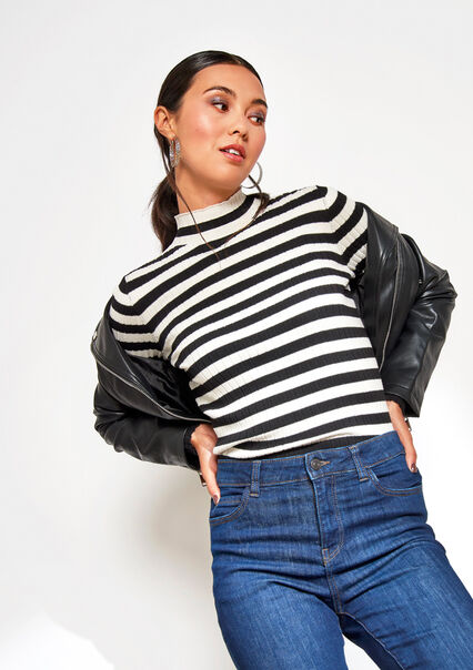 Ribbed pullover with stripes - BLACK - 04006187_1119