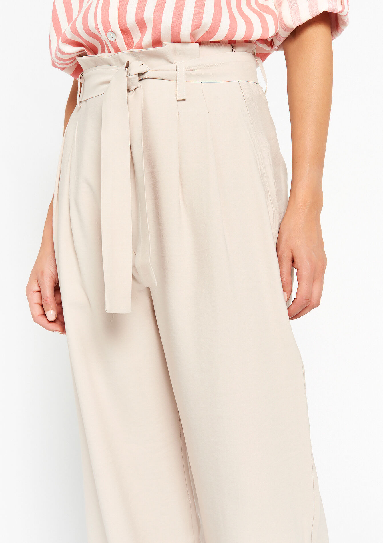 Pantalon paper bag en tencel, Pantalon paper bag en tencel - LT BEIGE - 06100548_2527