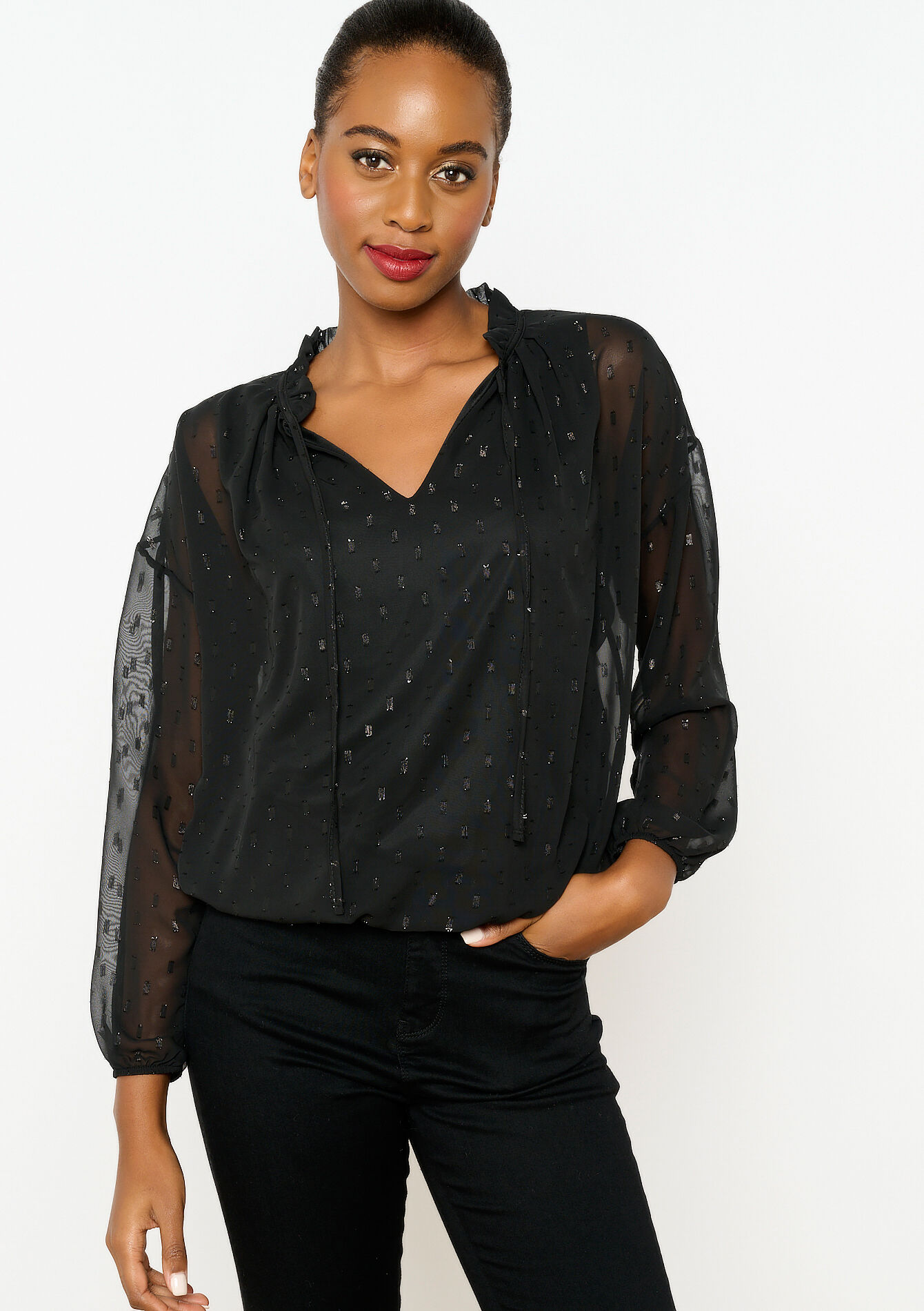 Blouse with voile, Blouse with voile - BLACK - 05702398_1119