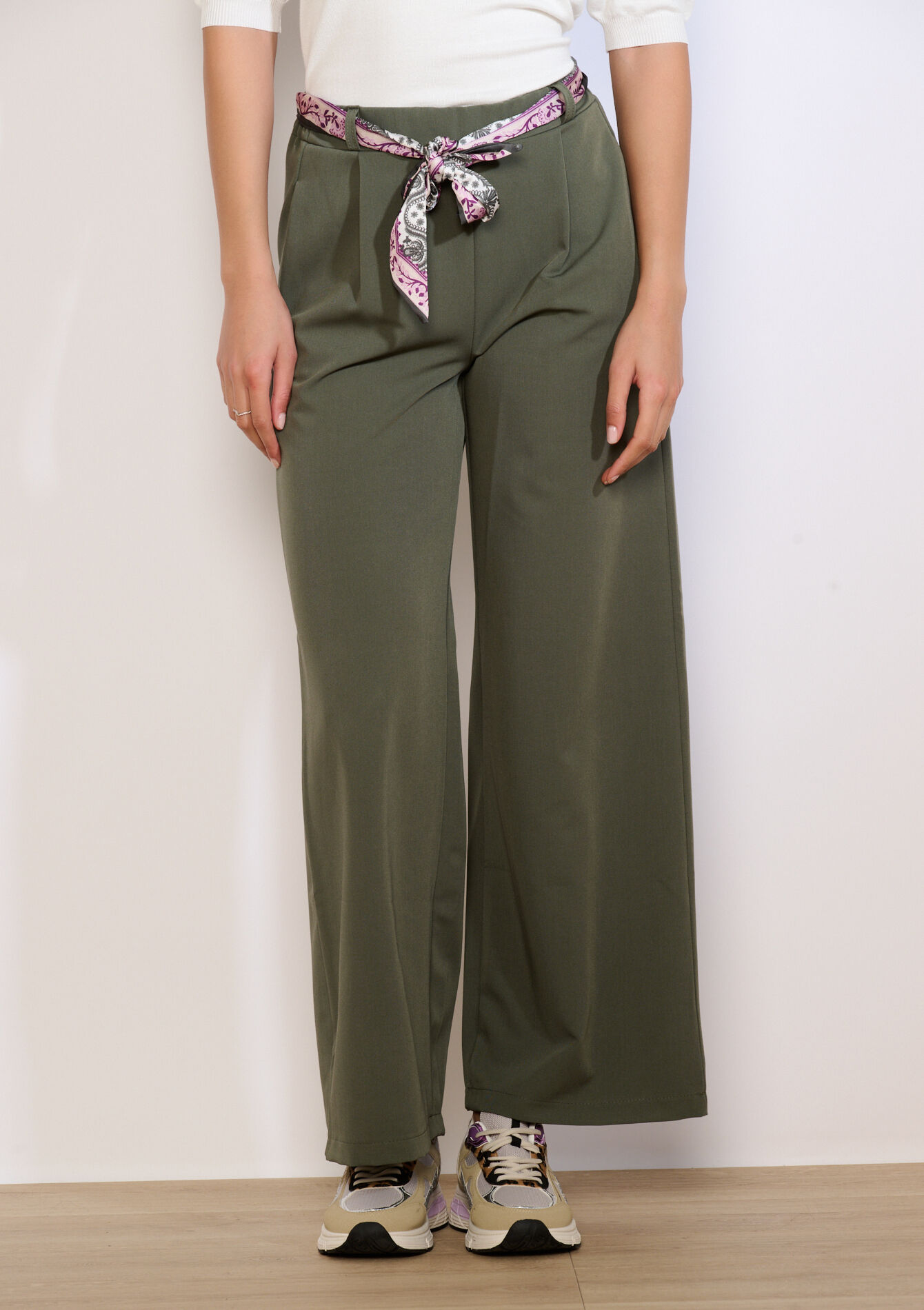 Wide-leg high-waist trousers - KHAKI MED - 06601118_4327