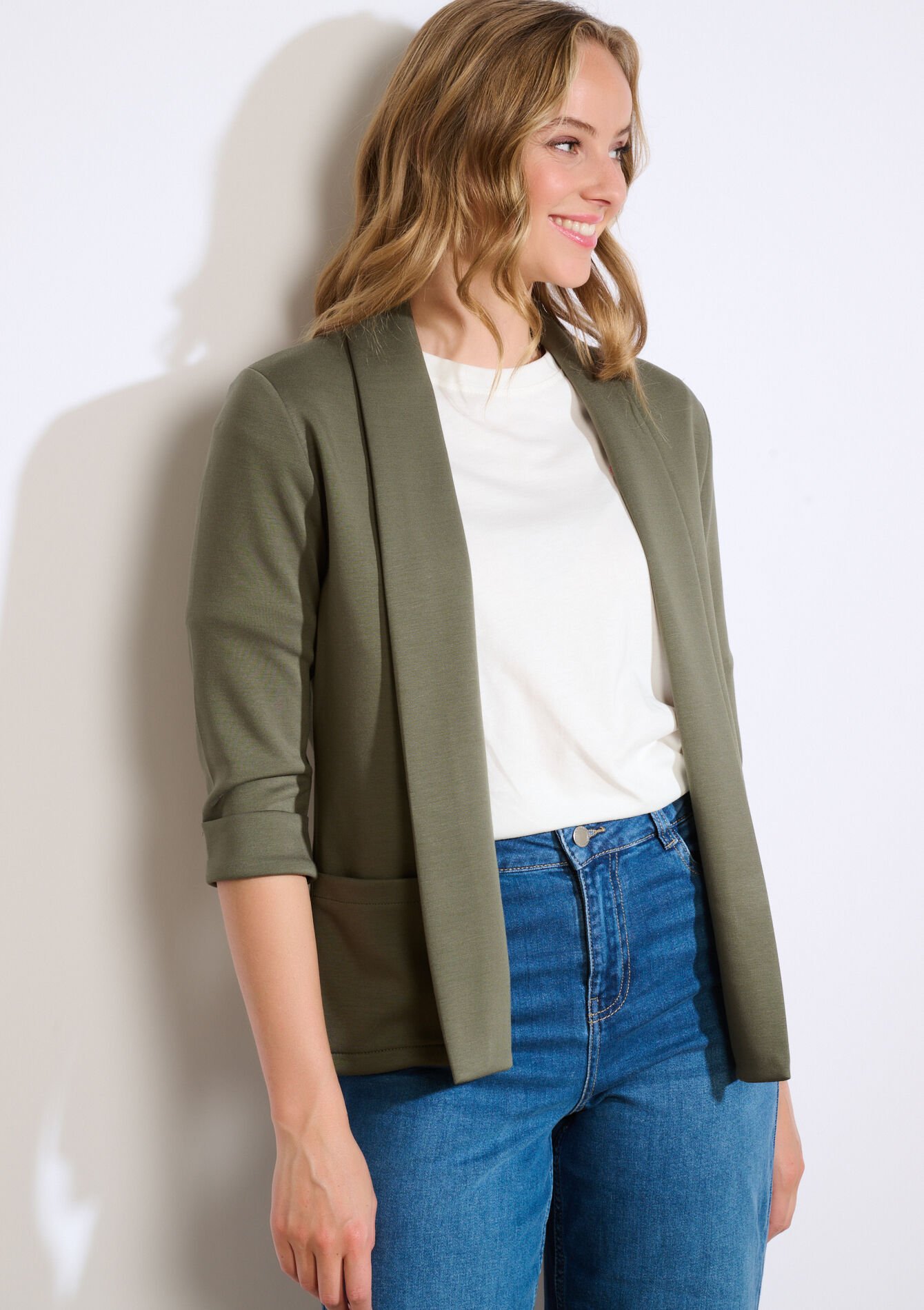 Soepele gestructureerde blazer, Soepele gestructureerde blazer - KHAKI MED - 09101090_4327
