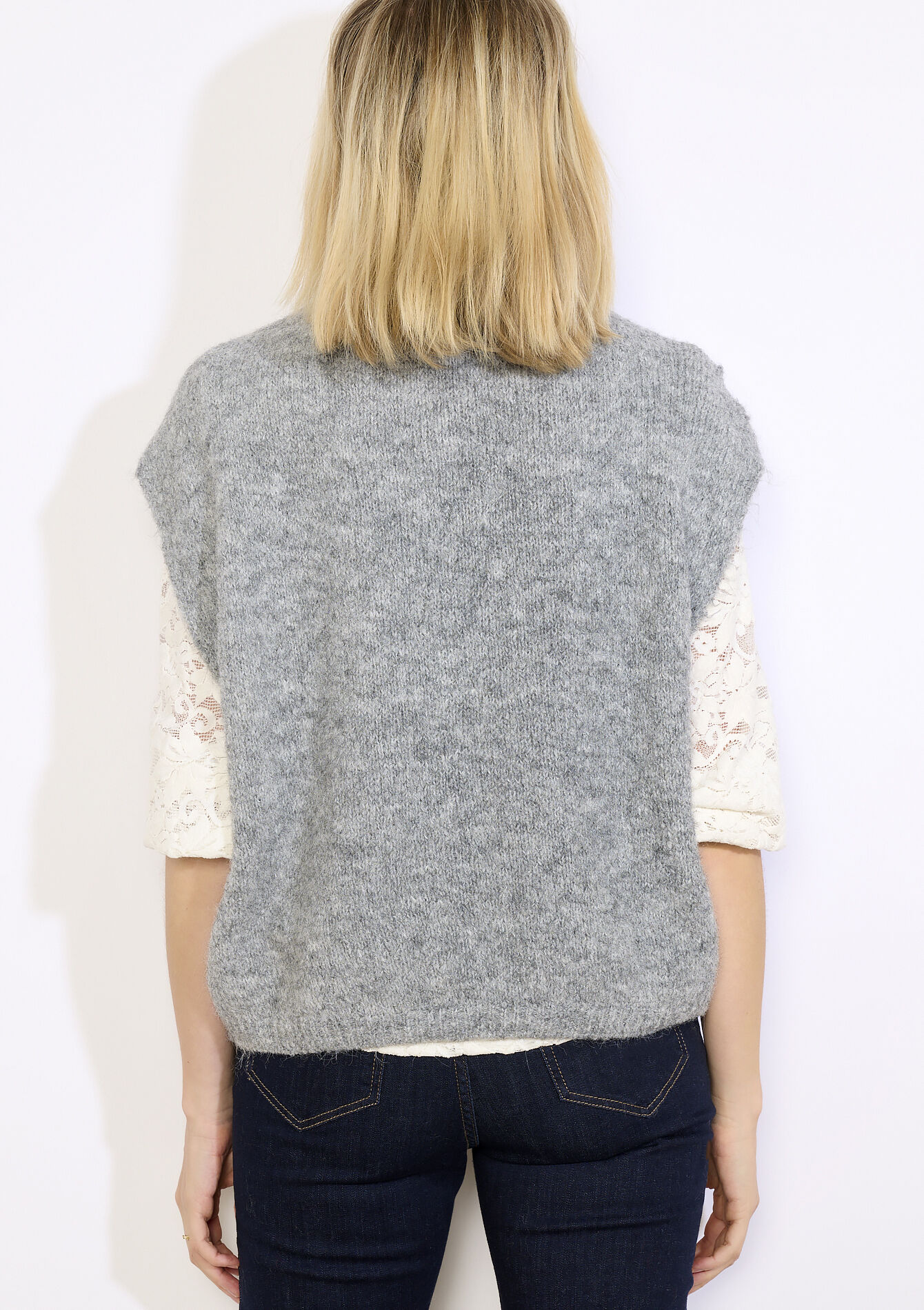 Gilet sans manches boutonné, Gilet sans manches boutonné - GREY MED MEL - 04101362_3507