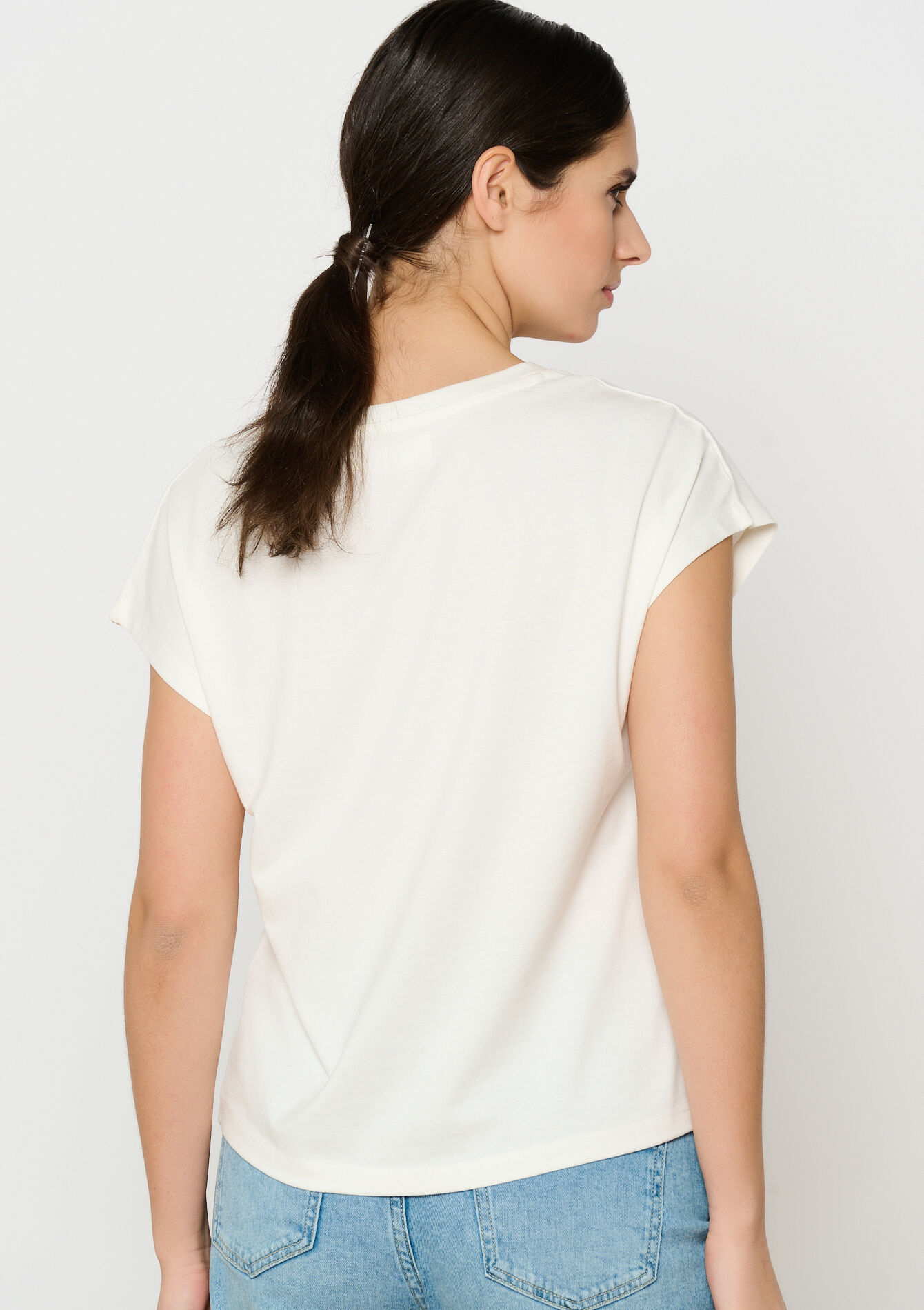 T-shirt met geborduurde bloem, T-shirt met geborduurde bloem - OFFWHITE - 02301642_1001
