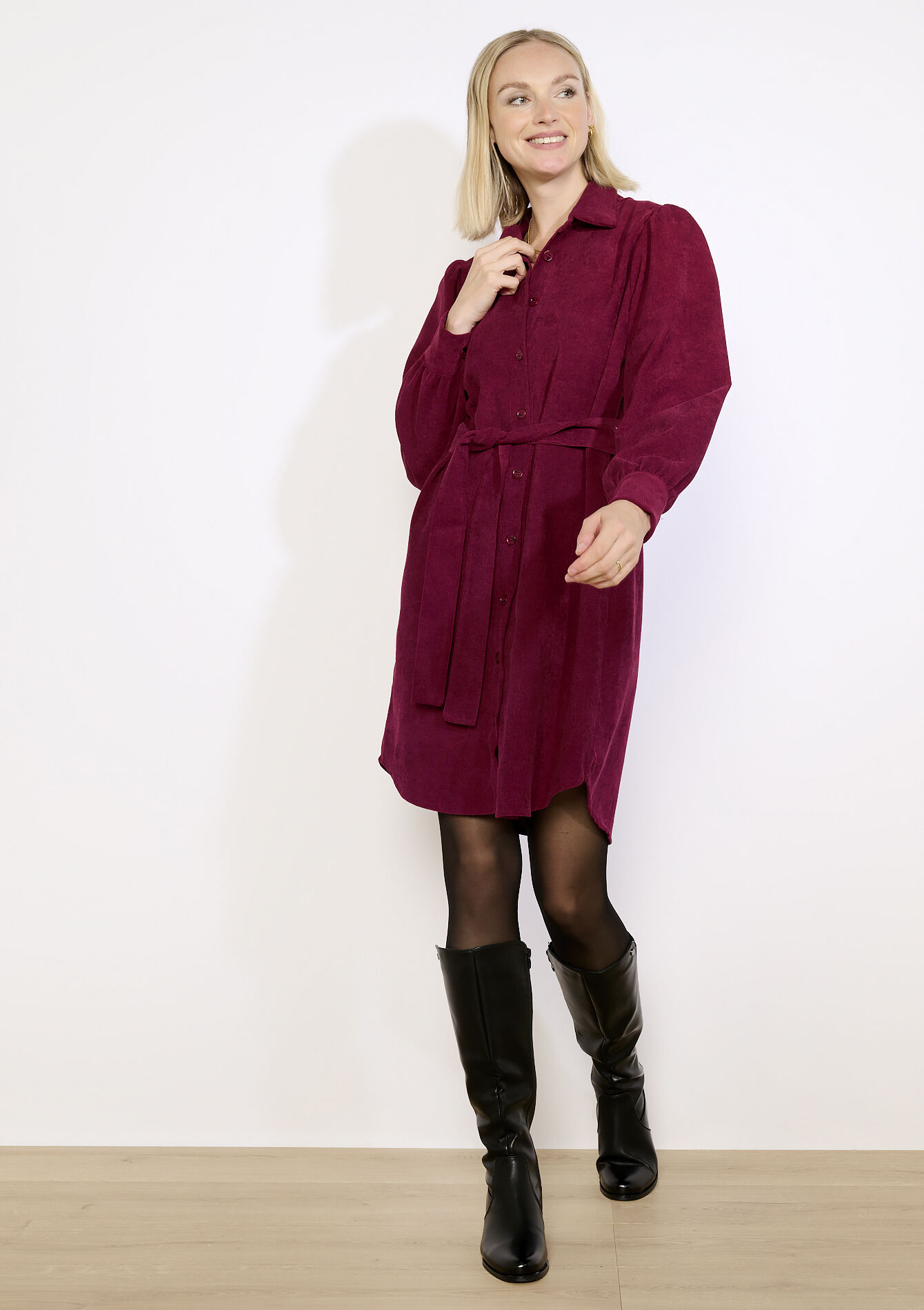 Robe chemise en velours, Robe chemise en velours - BORDEAUX WINE - 08104418_5514