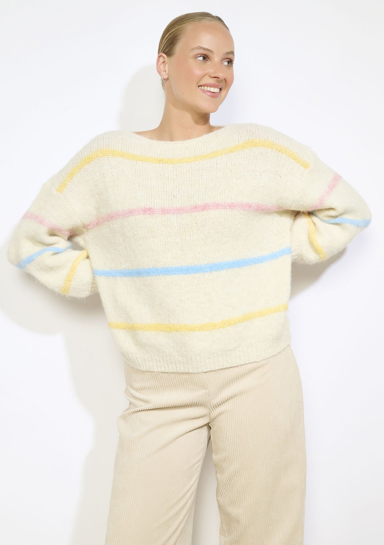 Pull à rayures tricolores, Pull à rayures tricolores - LT BEIGE - 04007041