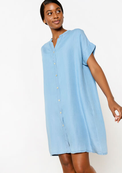 Robe t-shirt coupe boxy en tencel - BLUE BLEACHED - 08103686_0502