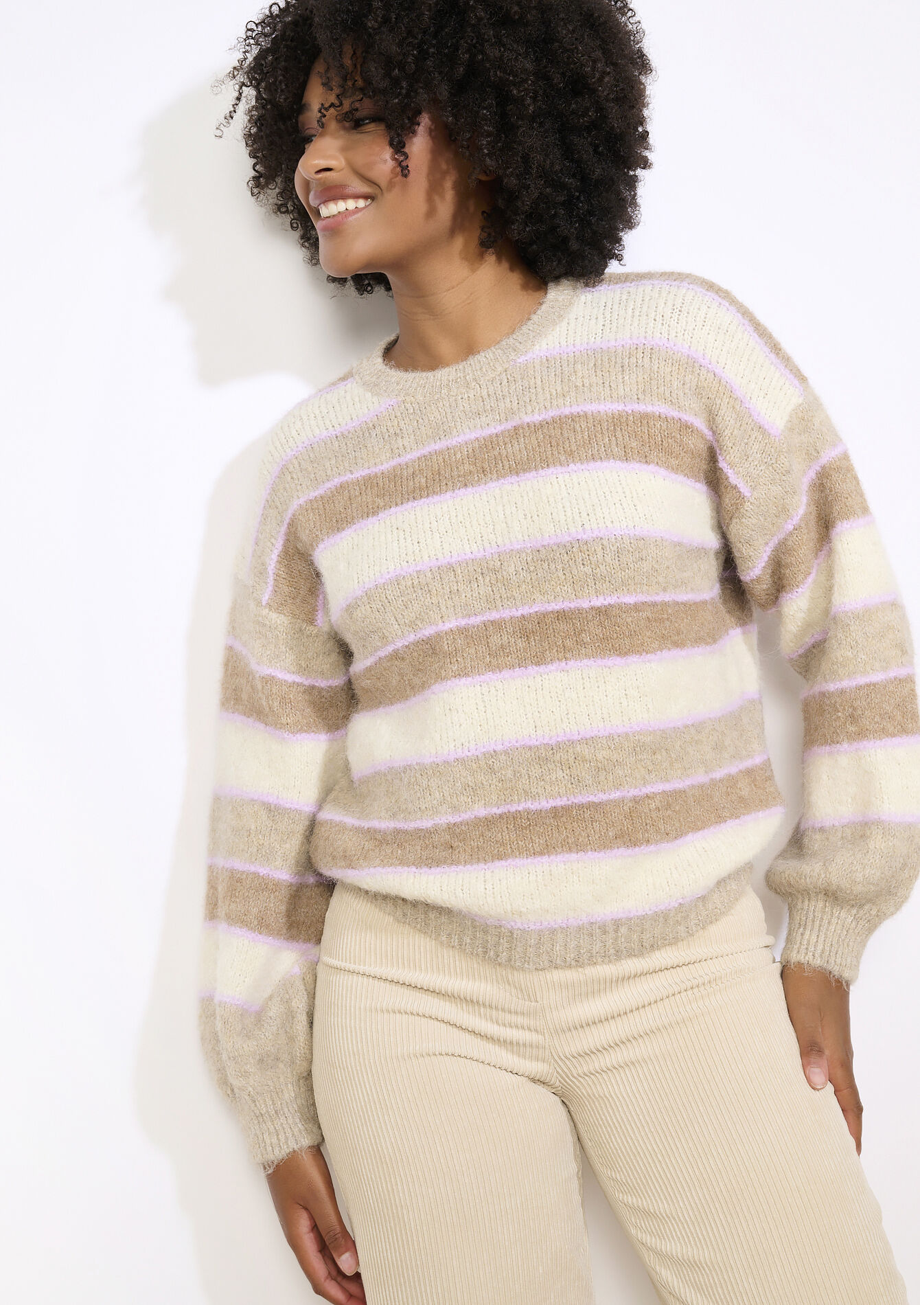 Pull rayé texturé, Pull rayé texturé - LIGHT TAUPE - 04007091_2572
