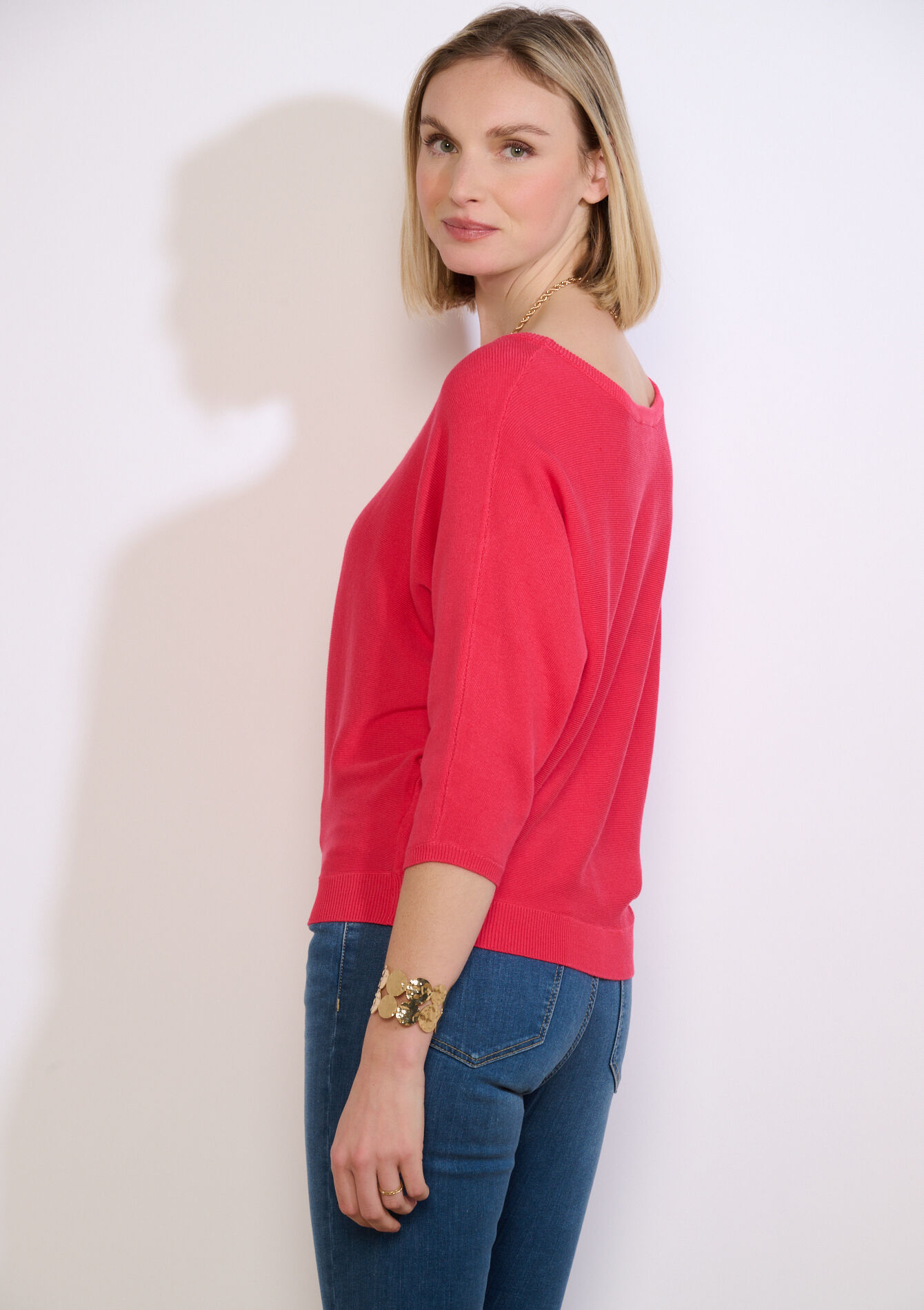 Losse trui met boothals - RED FRAMBOISE - 04007018_1496