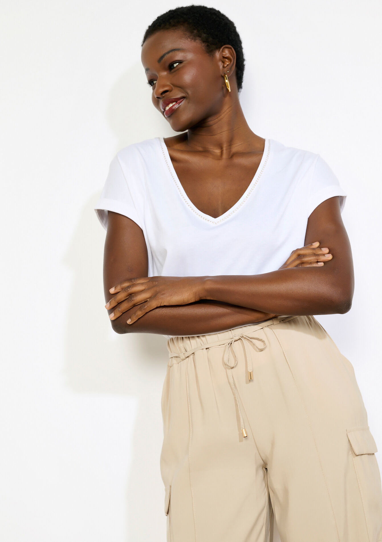 T-shirt met V-hals - OPTICAL WHITE - 02301937_1019