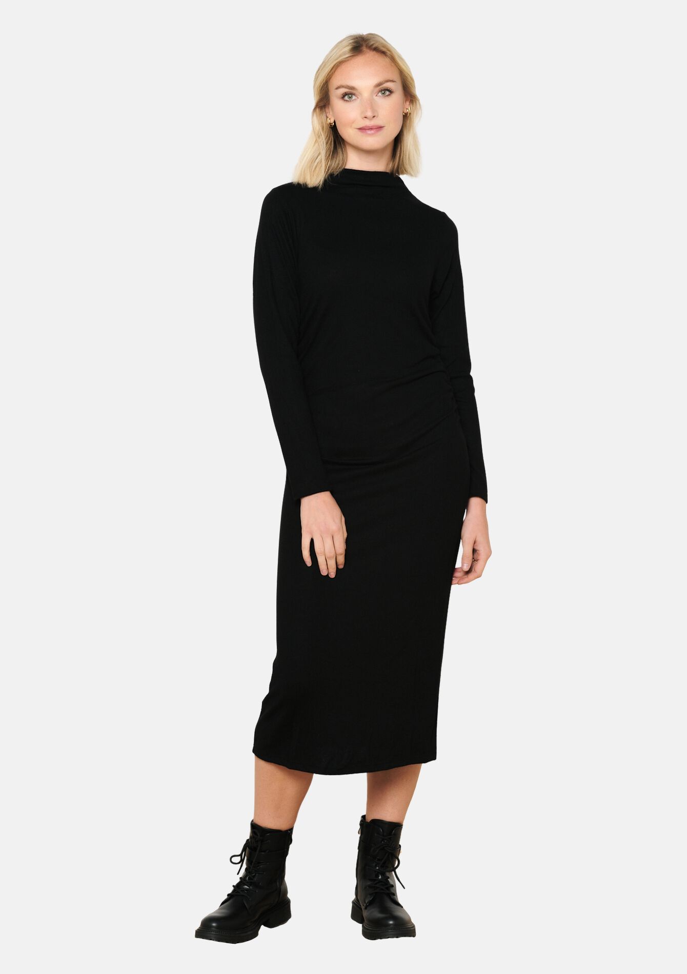 Midi dress with pleated detail, Midi dress with pleated detail - BLACK - 08602242_1119