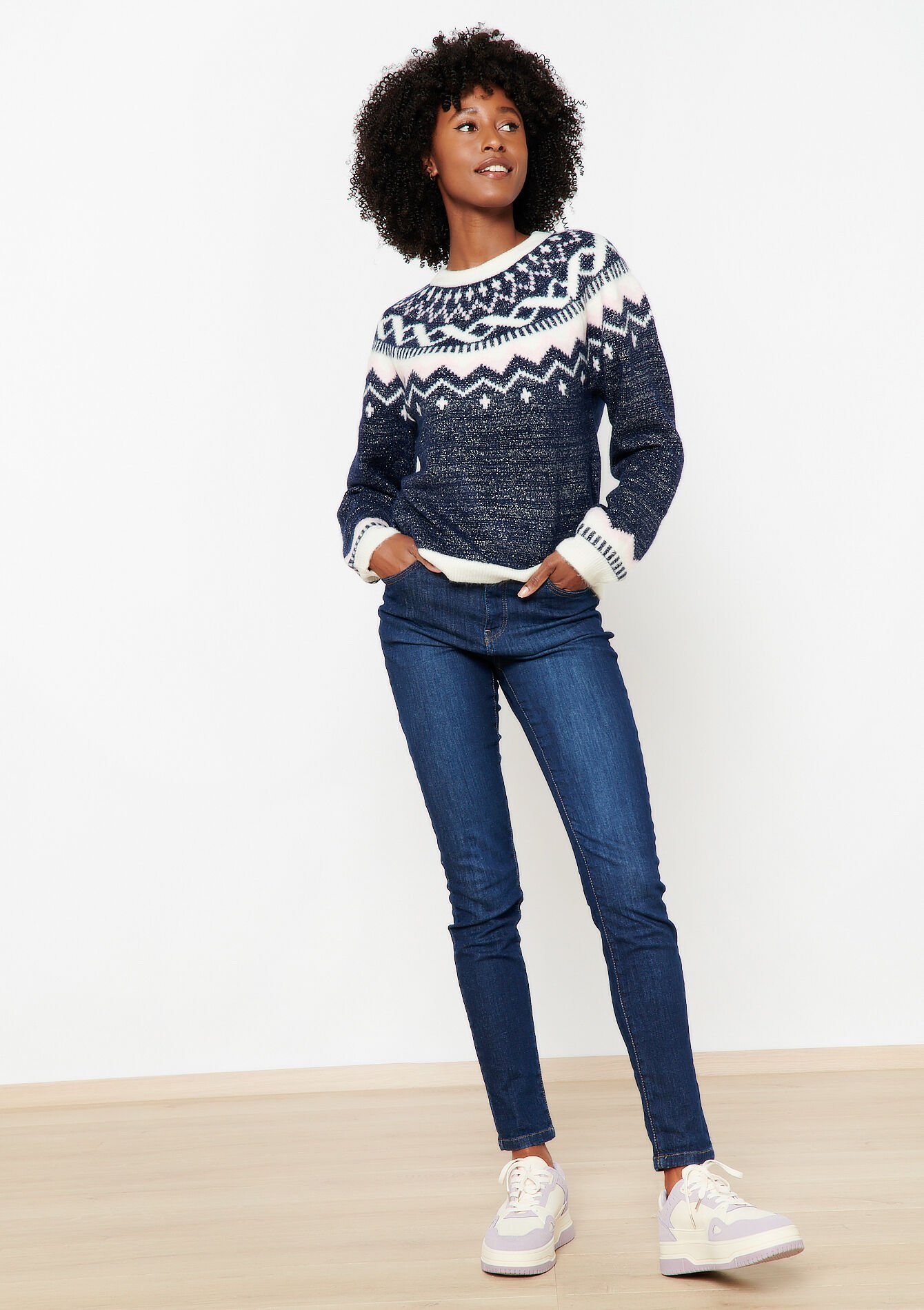 Jacquard pullover with lurex, Jacquard pullover with lurex - DARK BLUE - 15100242_0501