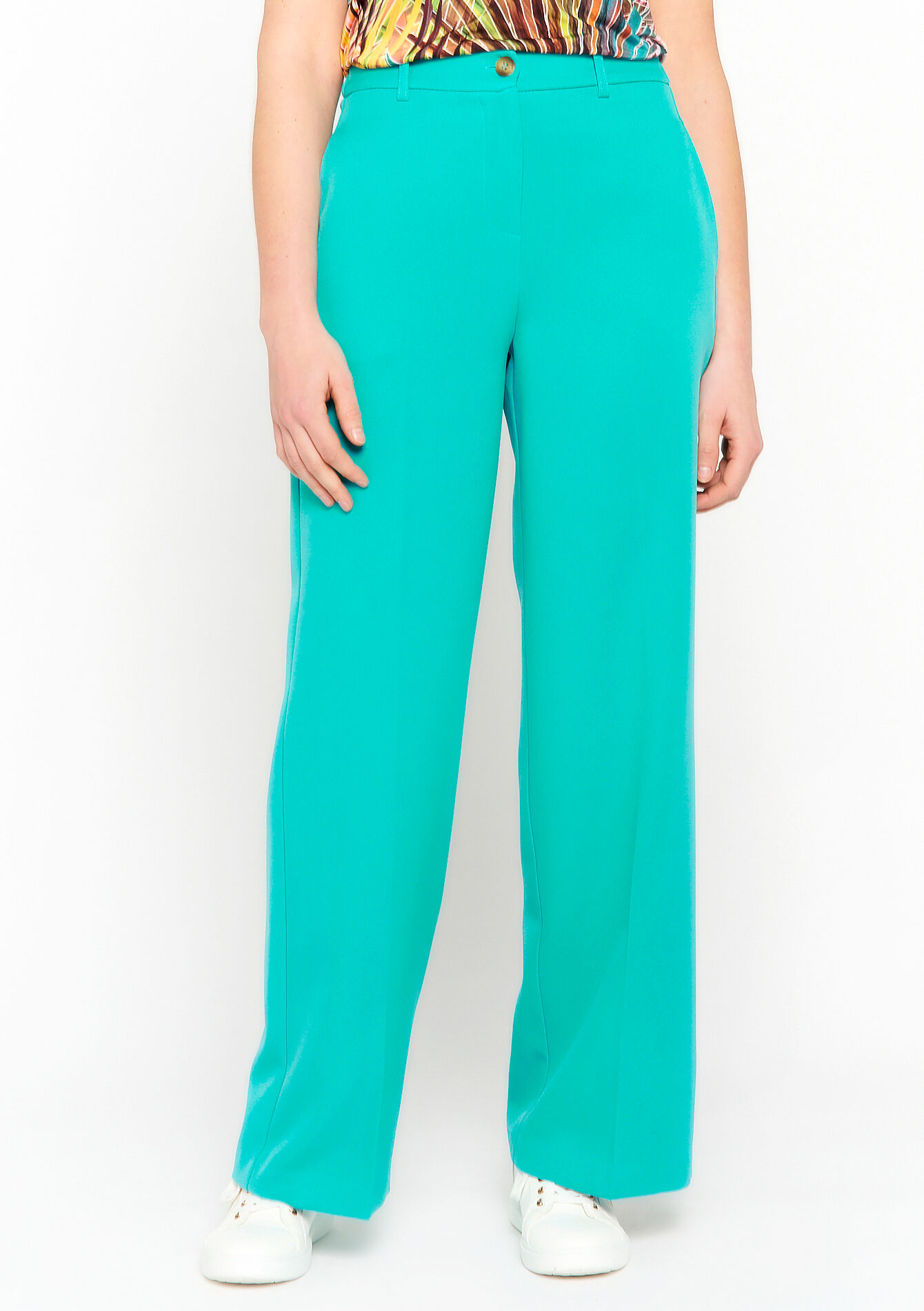 Pantalon évasé en sergé, Pantalon évasé en sergé - TURQUOISE - 06100501_1759