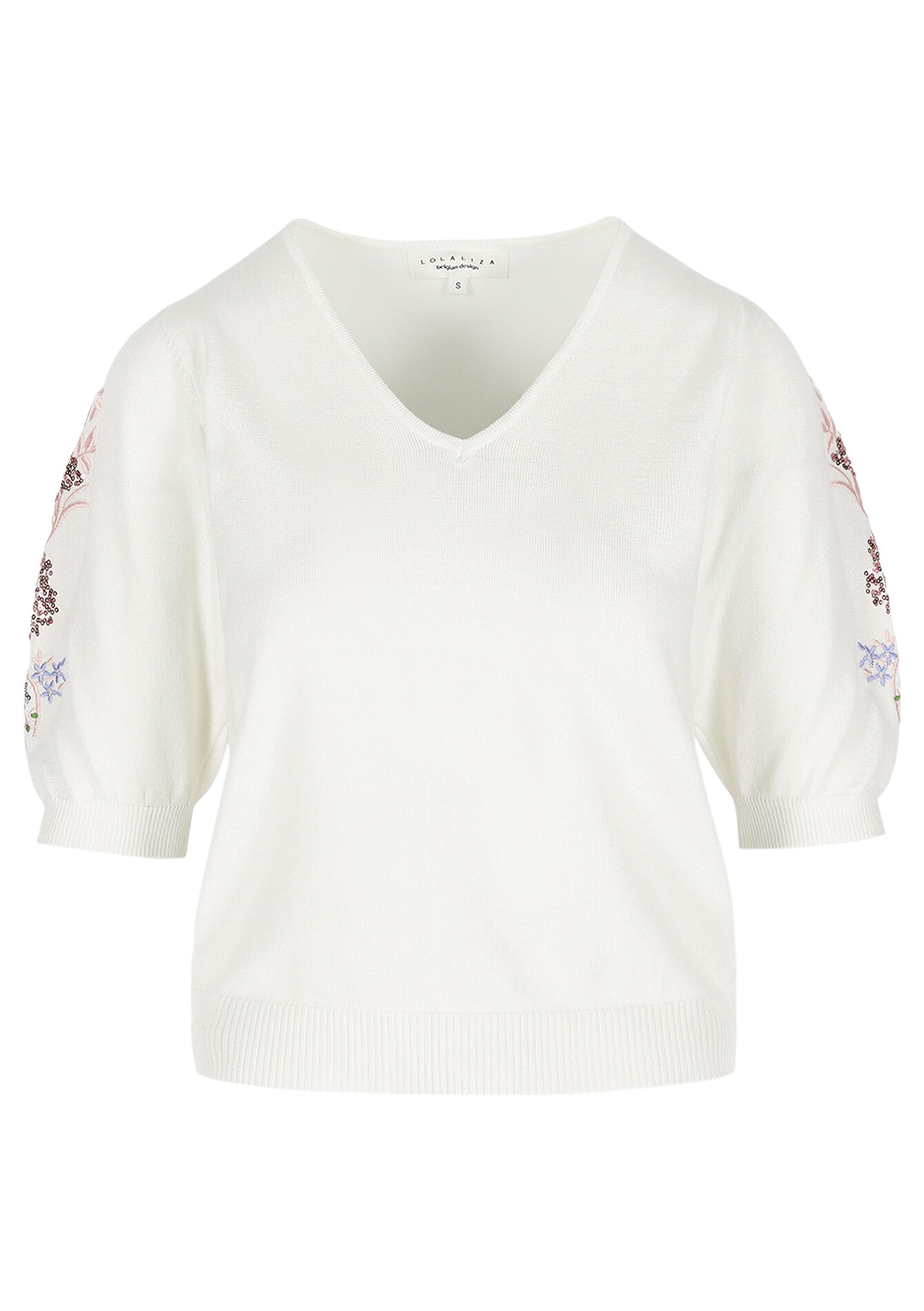 Trui met geborduurde bloemen - OFFWHITE - 04007221_1001