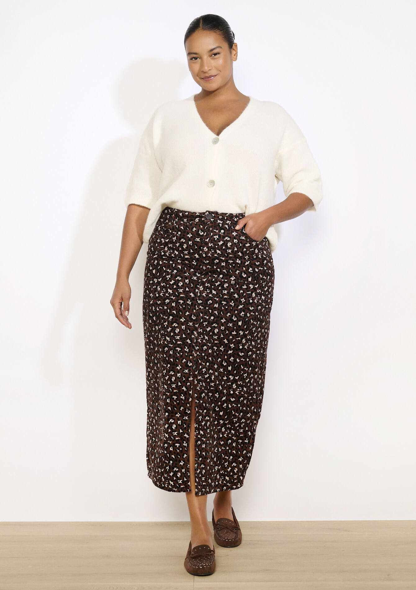 Maxi cordrok met luipaardprint, Maxi cordrok met luipaardprint - LT BEIGE - 07101357_2527