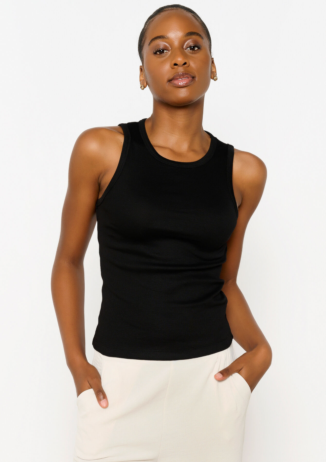 Geribbelde tanktop, Geribbelde tanktop - BLACK - 02200390_1119