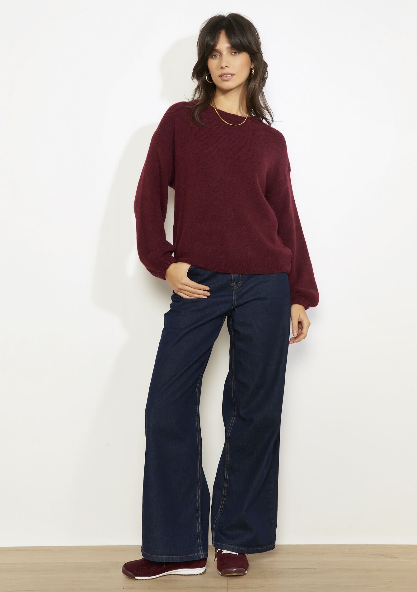 Pull manches bouffantes, Pull manches bouffantes - AUBERGINE - 04007105_1537