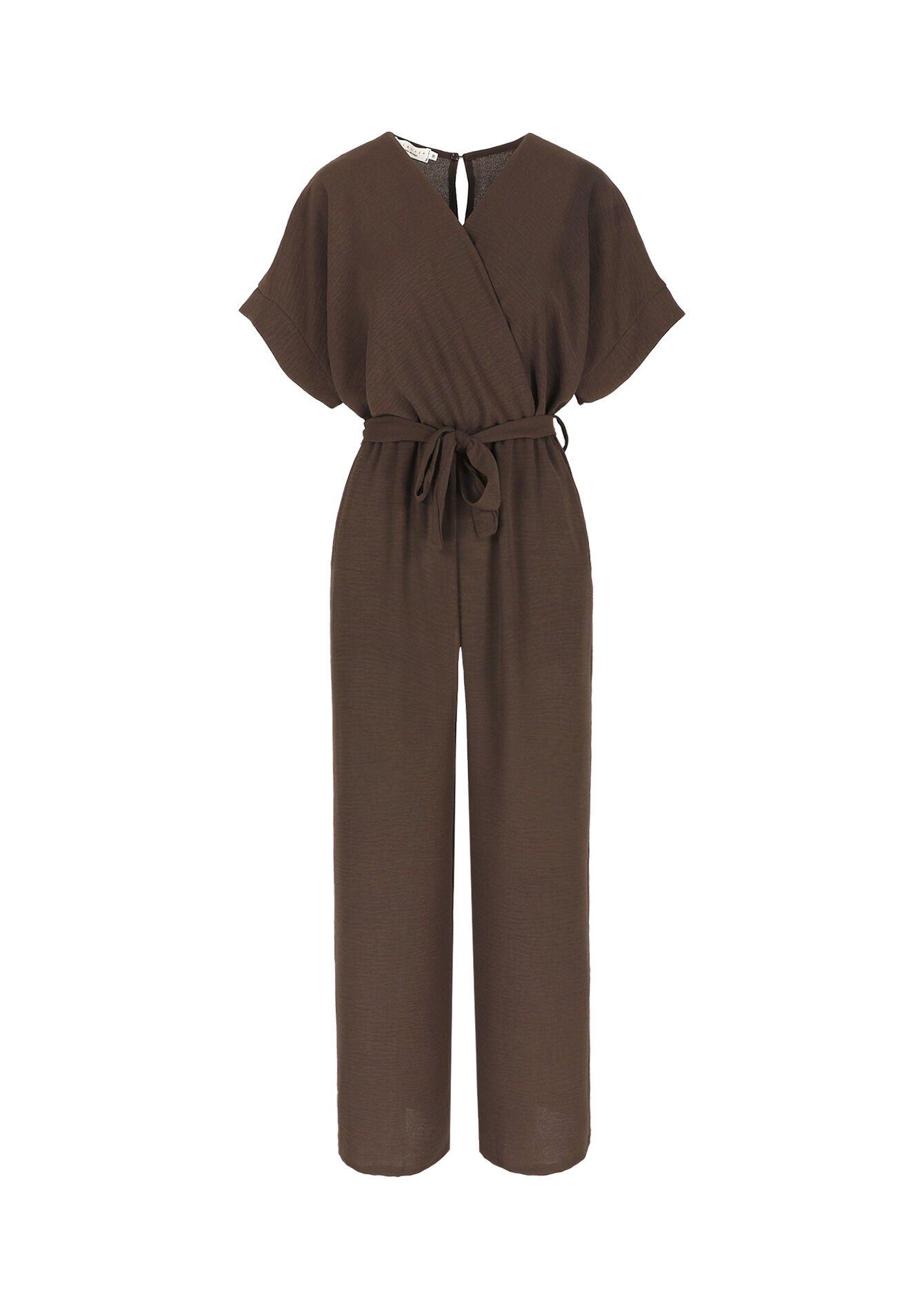 Vloeiende jumpsuit met ceintuur, Vloeiende jumpsuit met ceintuur - BROWN DARK CHOCOLATE - 06004640_3720
