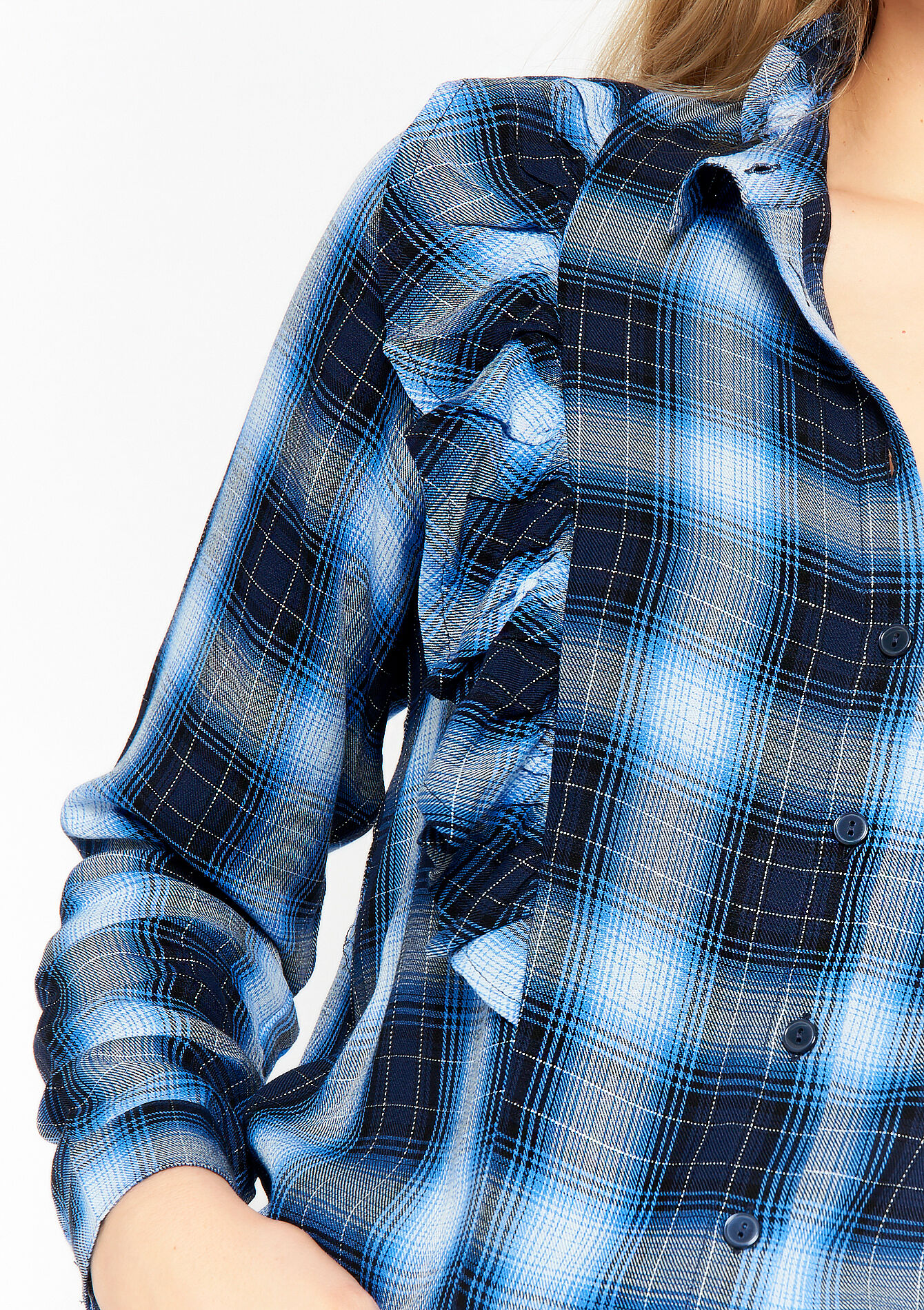 Checkered shirt with ruffles - BRIGHT BLUE - 05702117