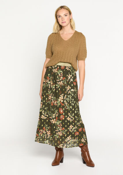 Maxi skirt with lurex flowers - KHAKI MED - 07101012_4327