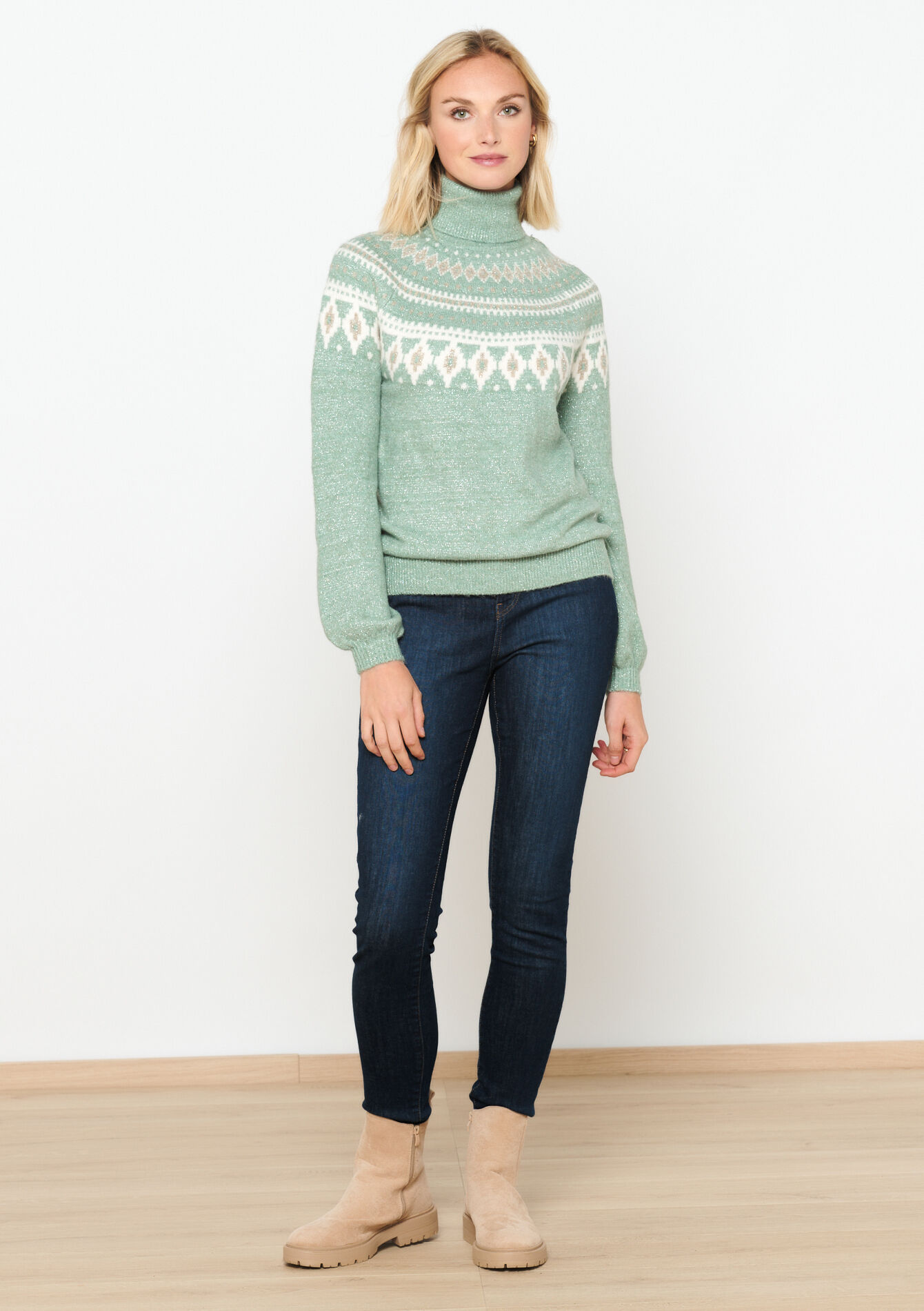 Jacquard pullover with roll neck - MINT GREEN - 04101053_1723