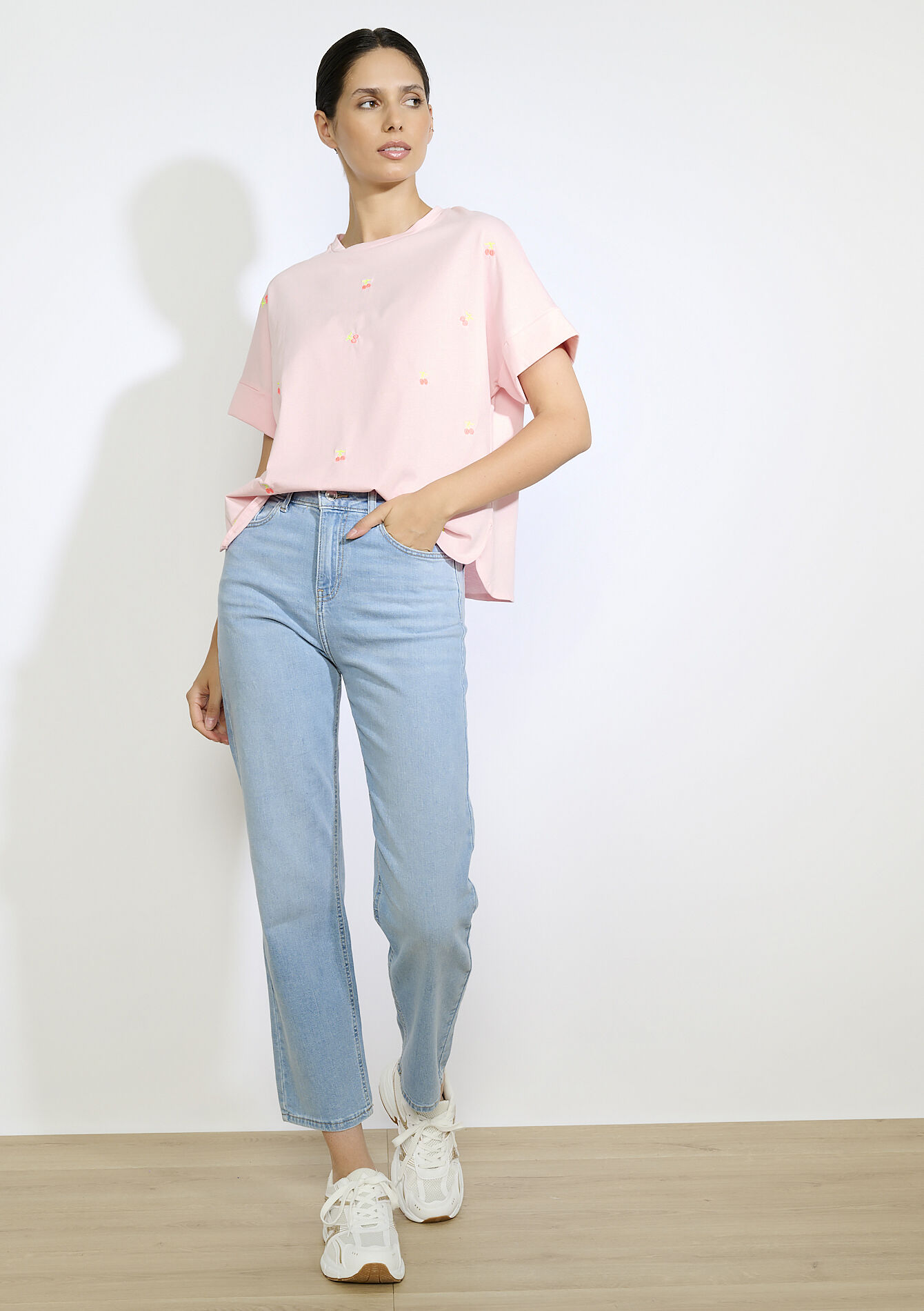 T-shirt à cerises brodées, T-shirt à cerises brodées - LIGHT PINK - 02301816_1303