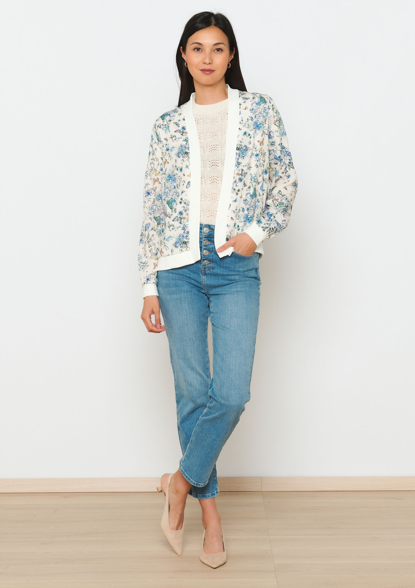 Fluid jacket with flowers, Fluid jacket with flowers - OFFWHITE - 09100939_1001