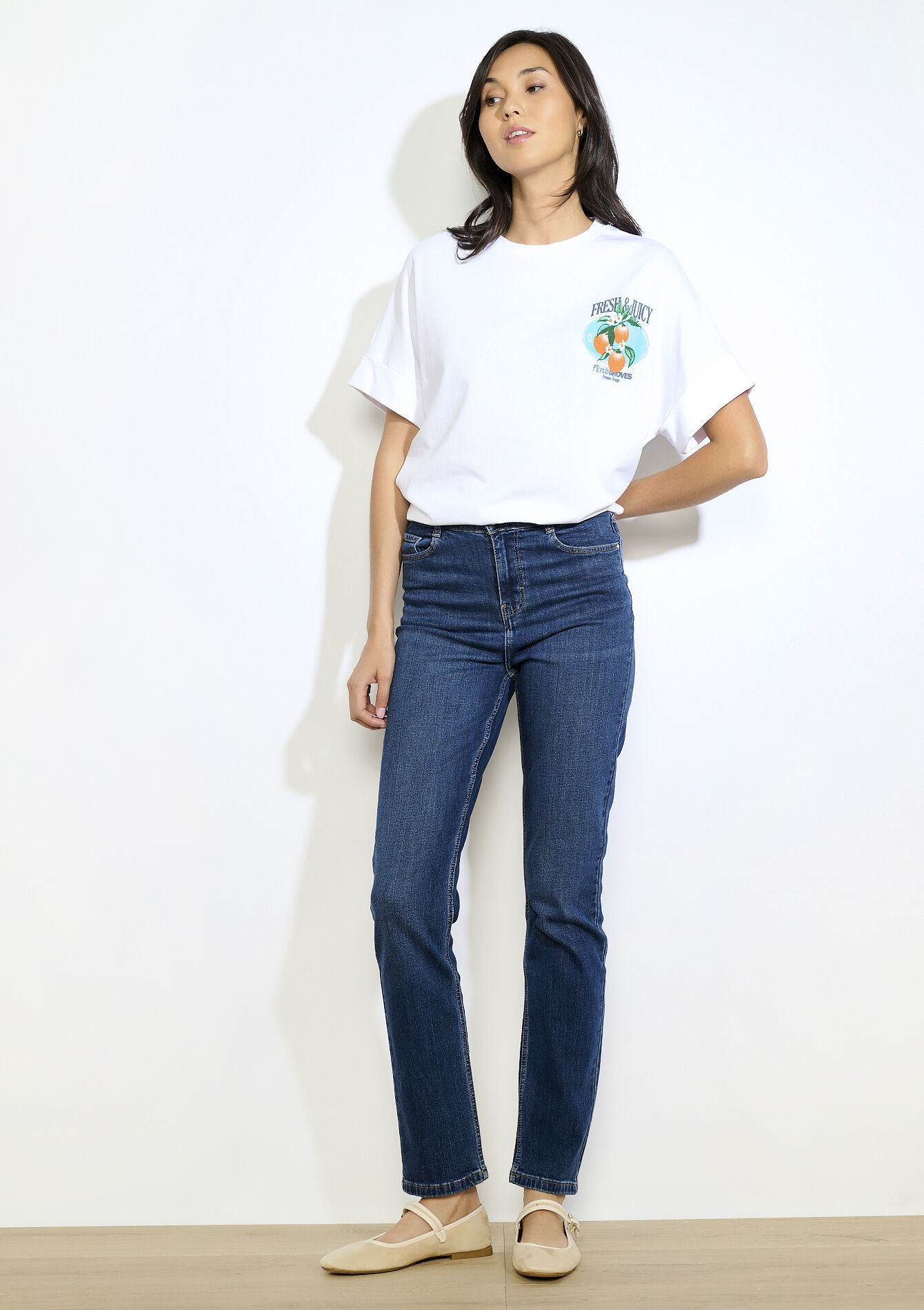 Rechte jeans met hoge taille - DARK BLUE - 22000597_0501