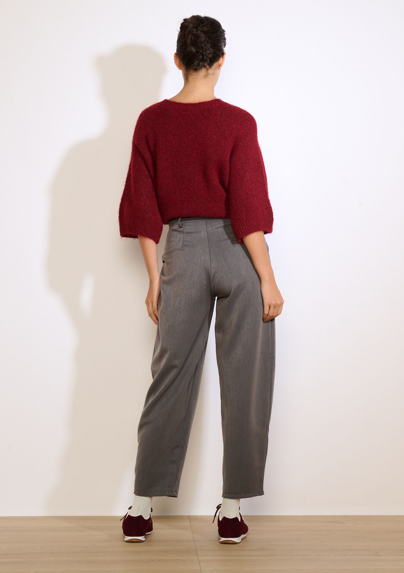 Wijde flanellen broek, Wijde flanellen broek - MED GREY - 06601087_2573