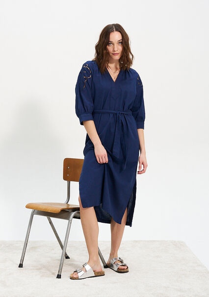 Midi dress with embroidery detail - NAVY BASIC - 08602230_2723