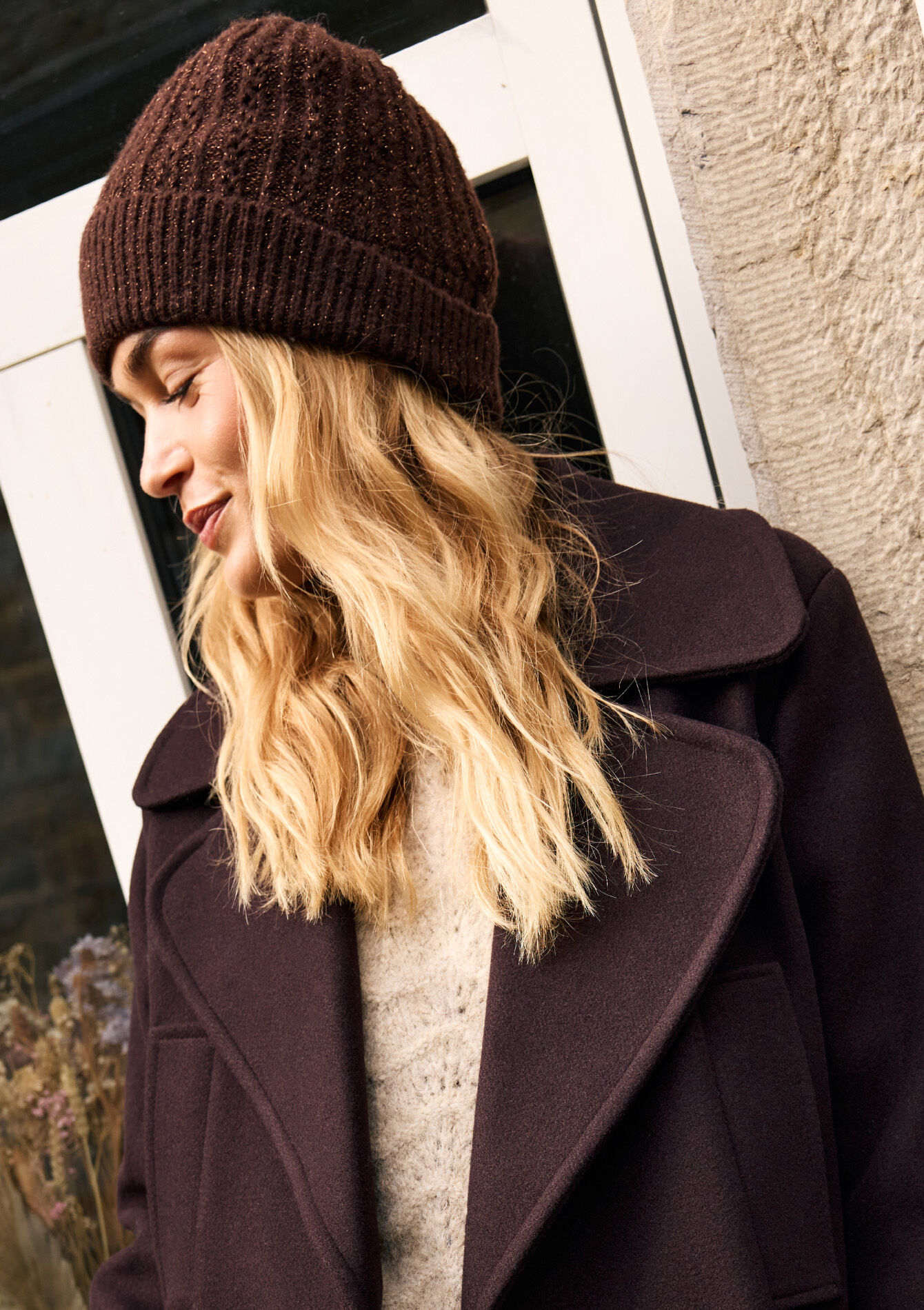 Geribde gebreide muts, Geribde gebreide muts - BROWN DARK CHOCOLATE - 17002180_3720