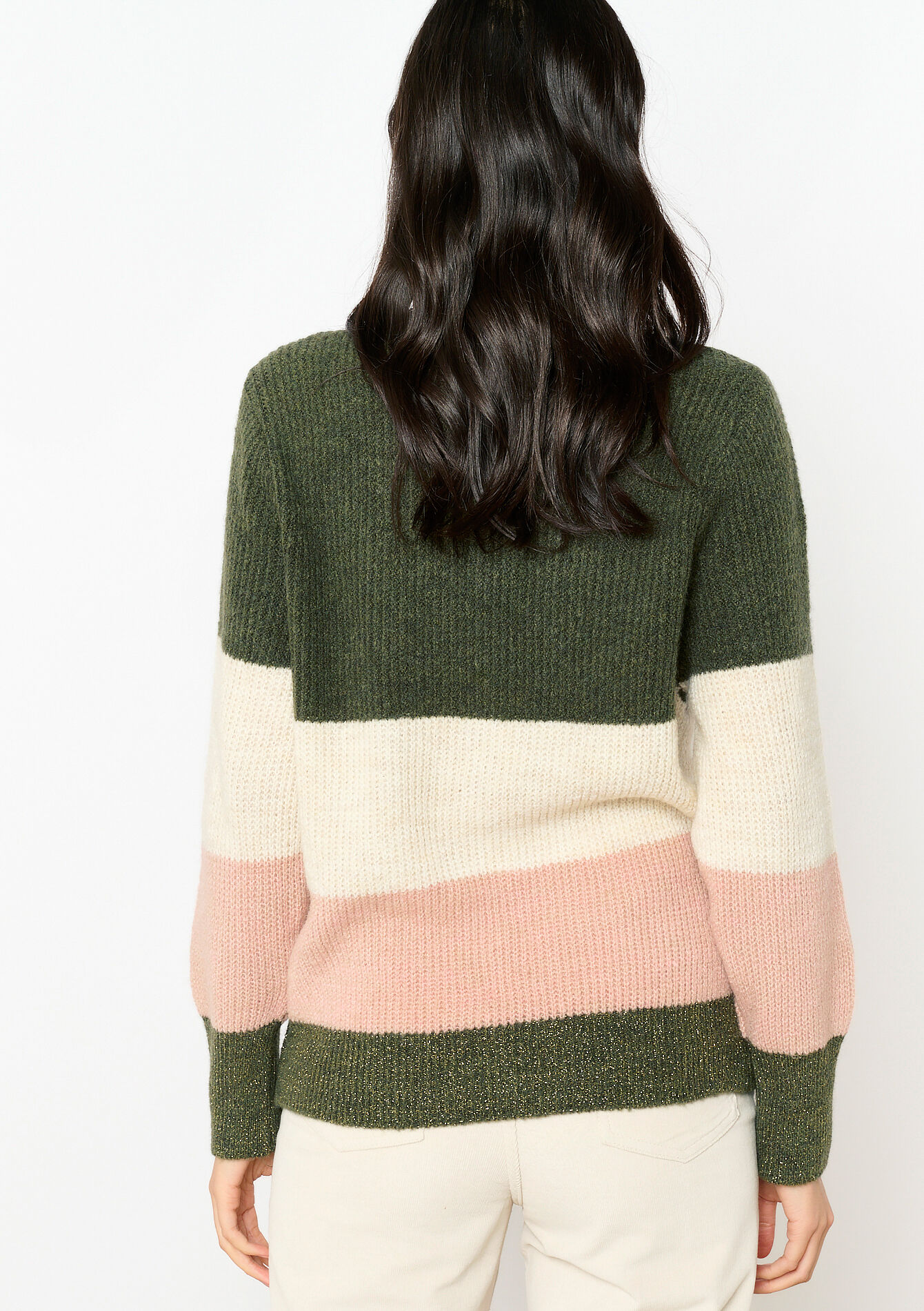 Pullover with colourblock - KHAKI MED - 04006392_4327