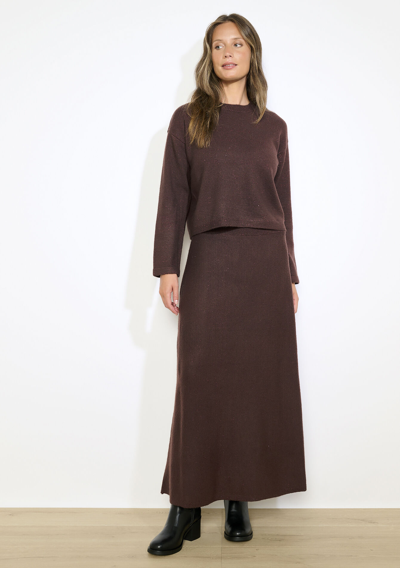 Jupe longue en maille, Jupe longue en maille - BROWN DARK CHOCOLATE - 07101359_3720
