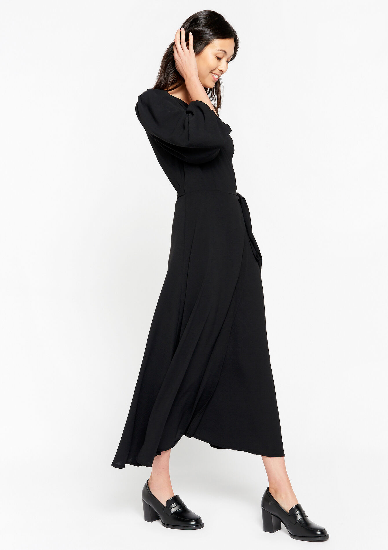 Maxi-jurk met pofmouwen, Maxi-jurk met pofmouwen - BLACK - 08602177_1119