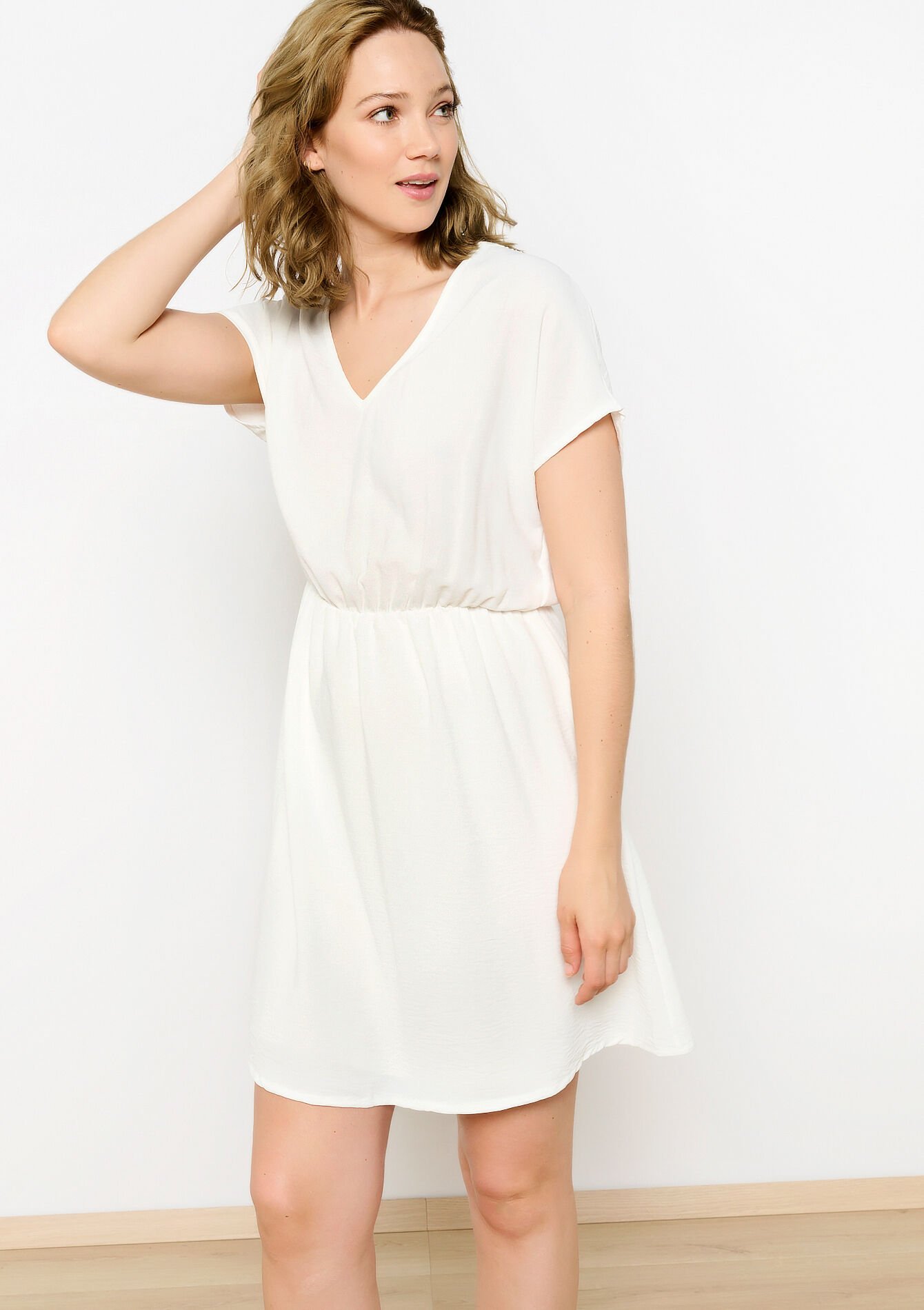 Robe courte avec détail en macramé - OPTICAL WHITE - 08103660_1019