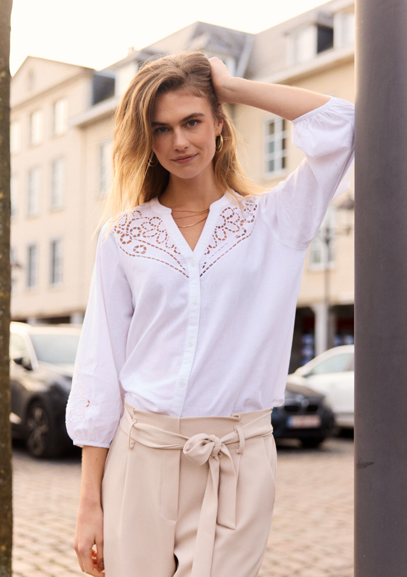 Kort hemd met cut-outs, Kort hemd met cut-outs - OPTICAL WHITE - 05702676_1019