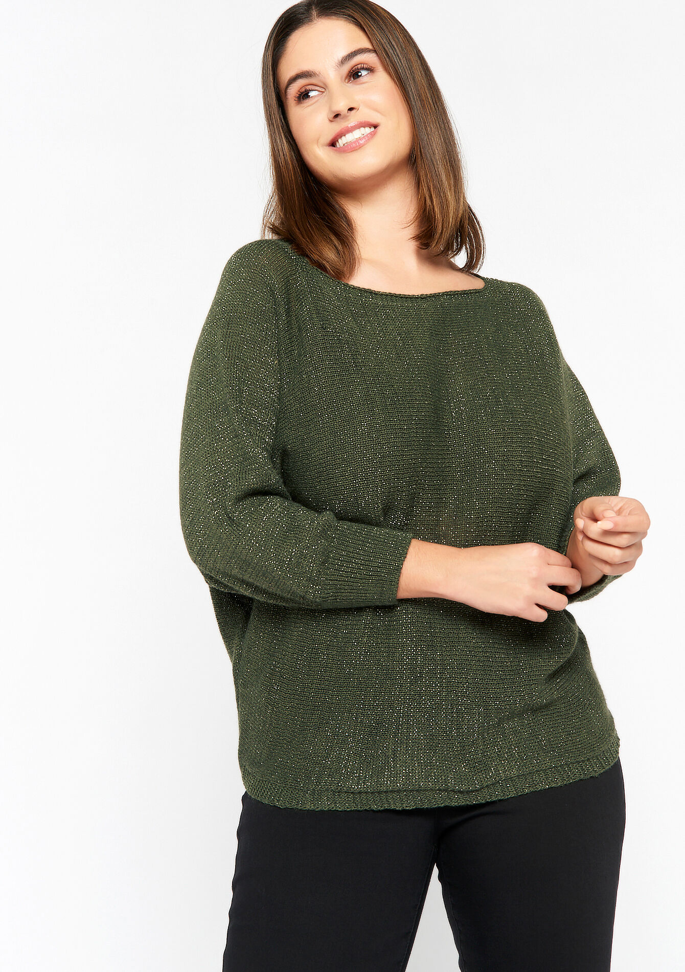 Lurex pullover with batwing sleeves, Lurex pullover with batwing sleeves - KHAKI MED - 04005984_4327