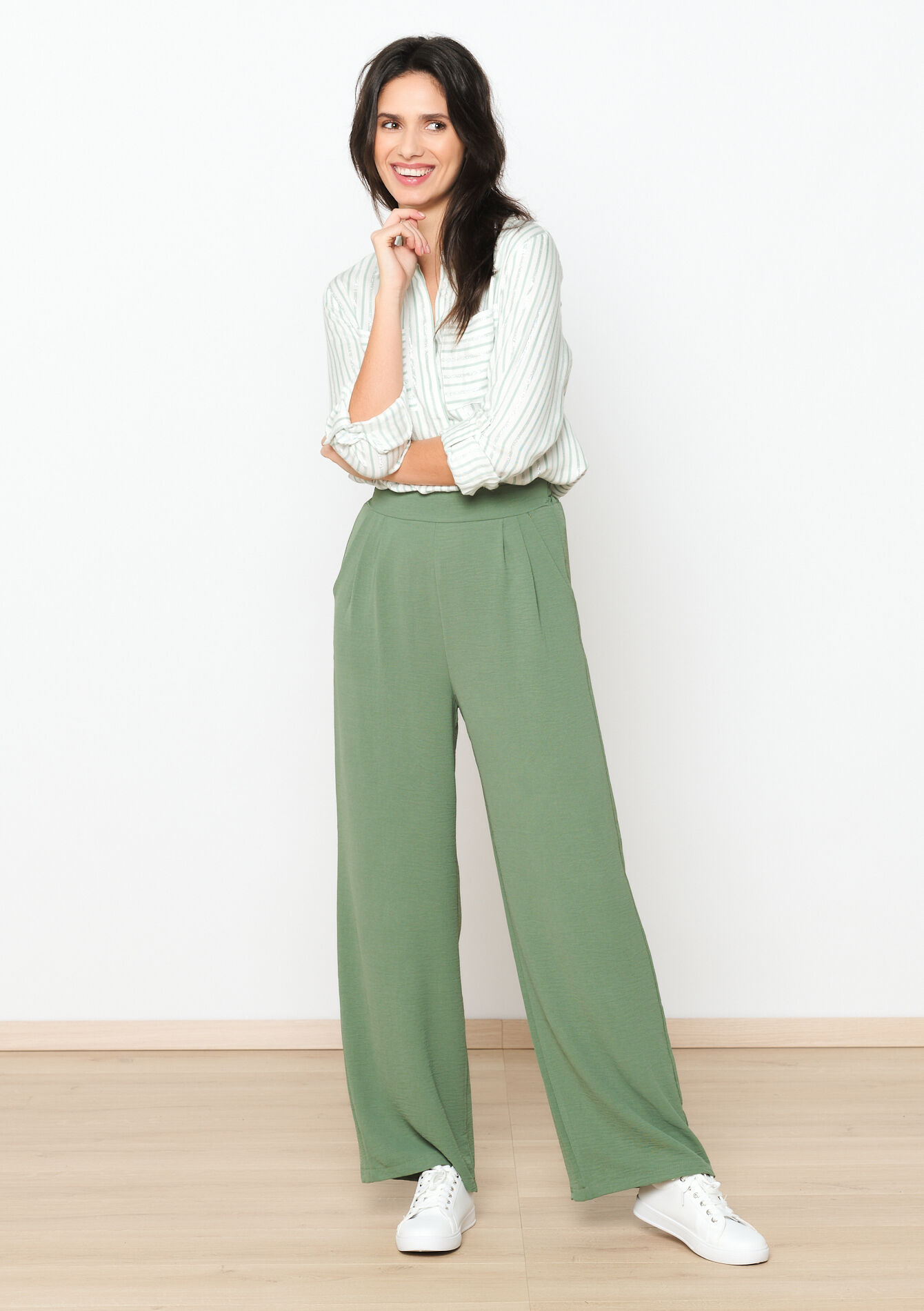 Wijde pantalon - KHAKI MED - 06600821_4327