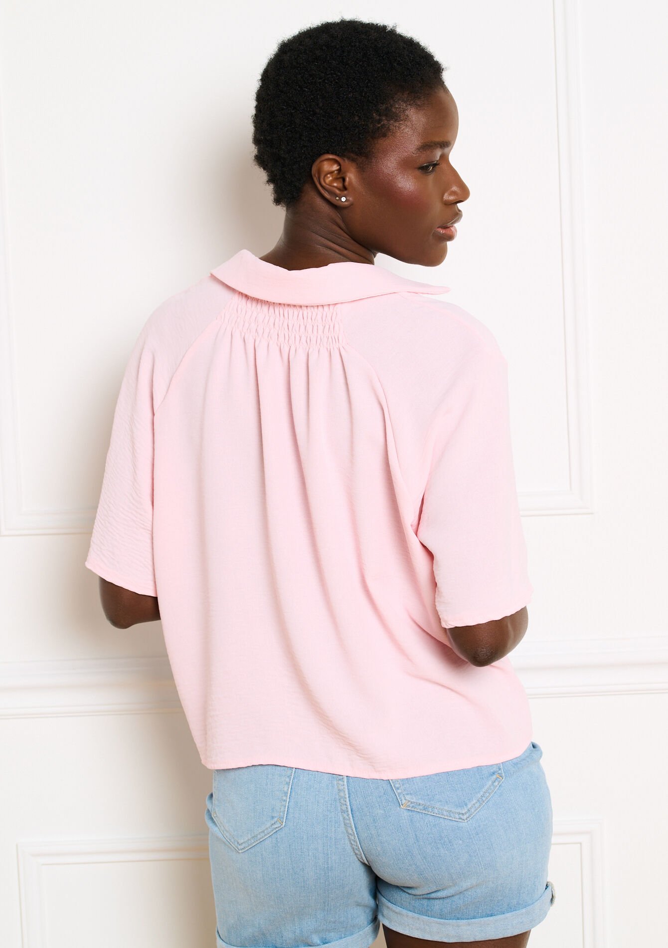 Vloeiende blouse met polokraag, Vloeiende blouse met polokraag - LIGHT PINK - 05703062_1303