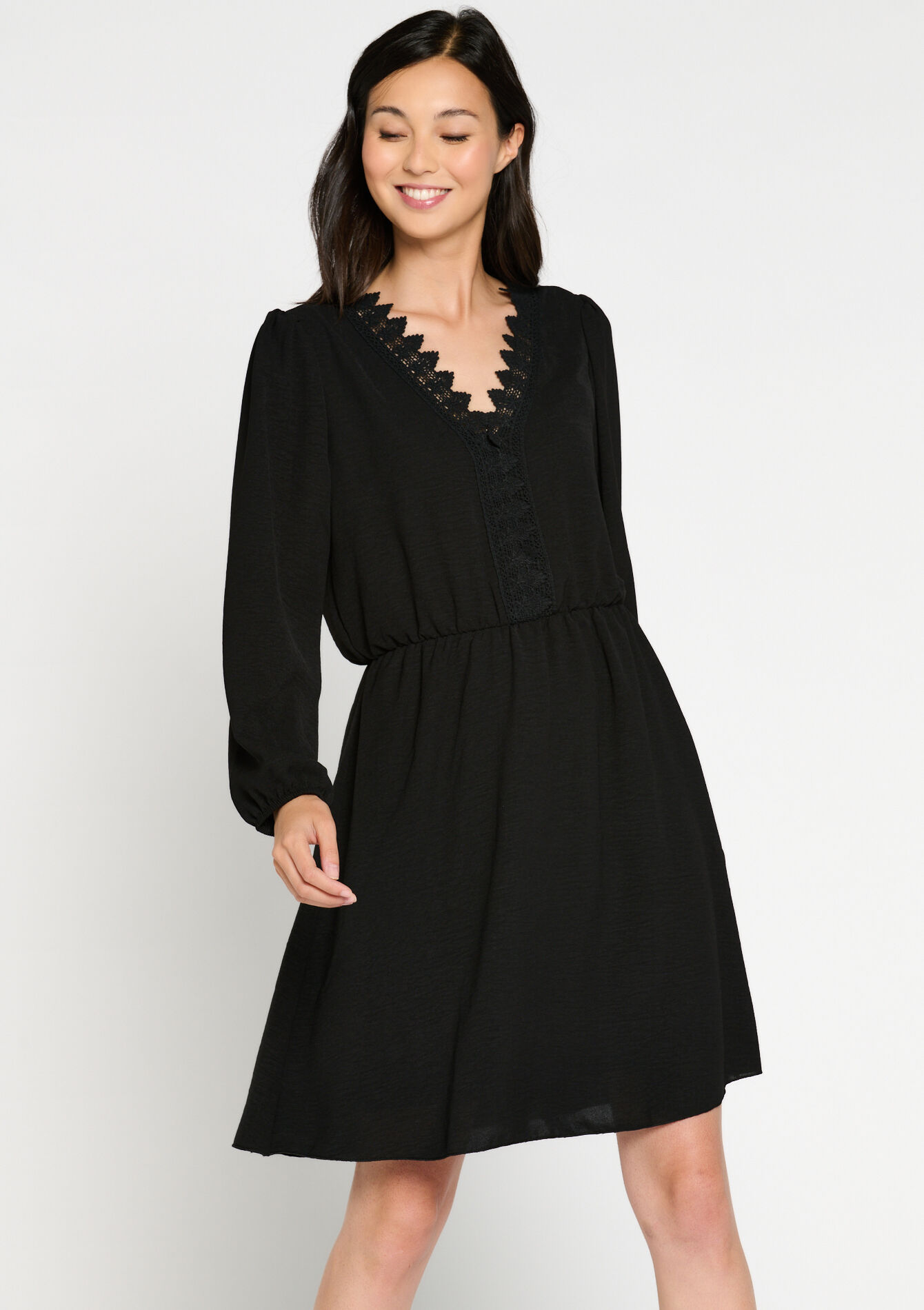 Korte jurk met kant, Korte jurk met kant - BLACK - 08103397_1119