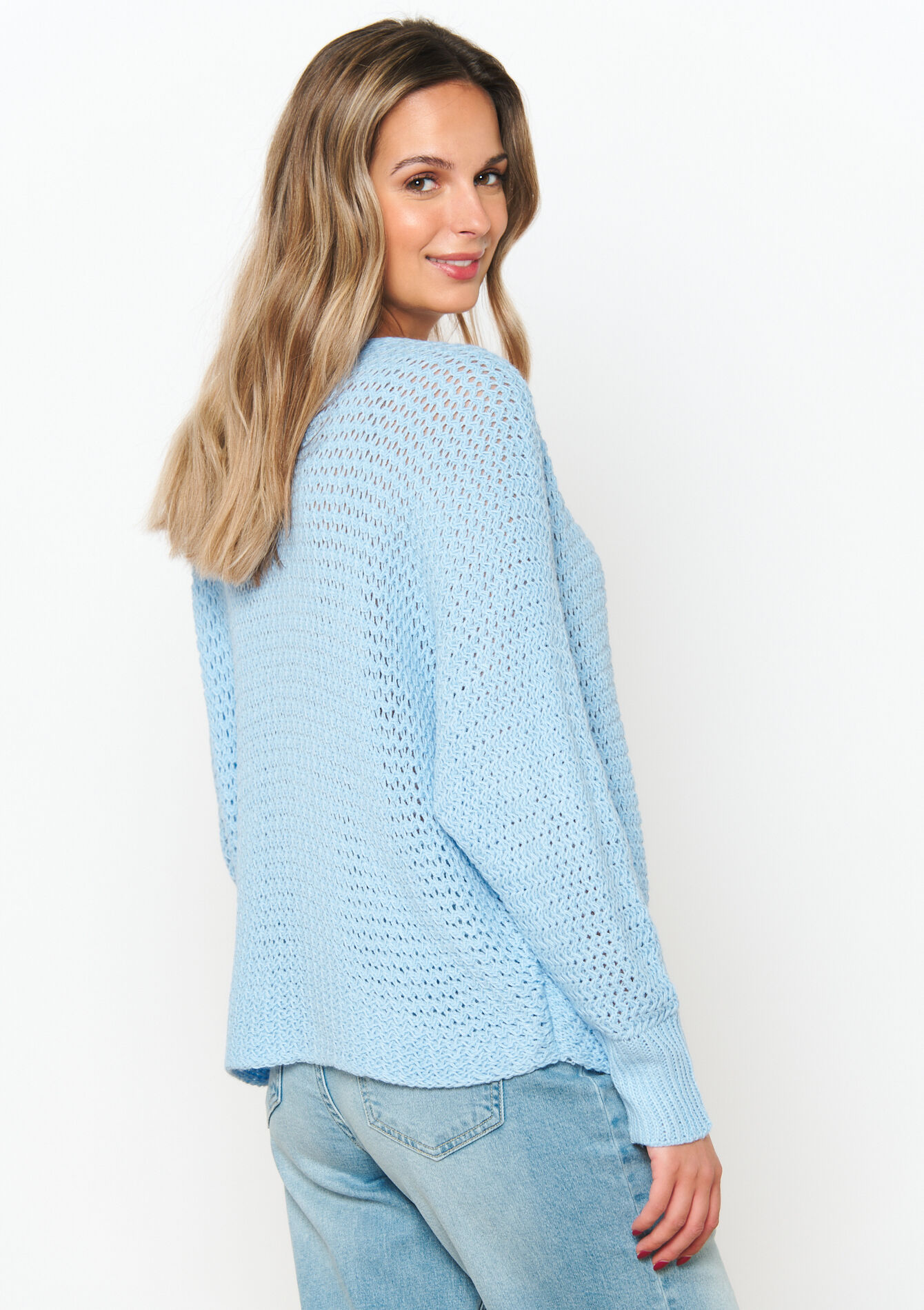 Opengewerkte trui - PASTEL BLUE - 04006452_751