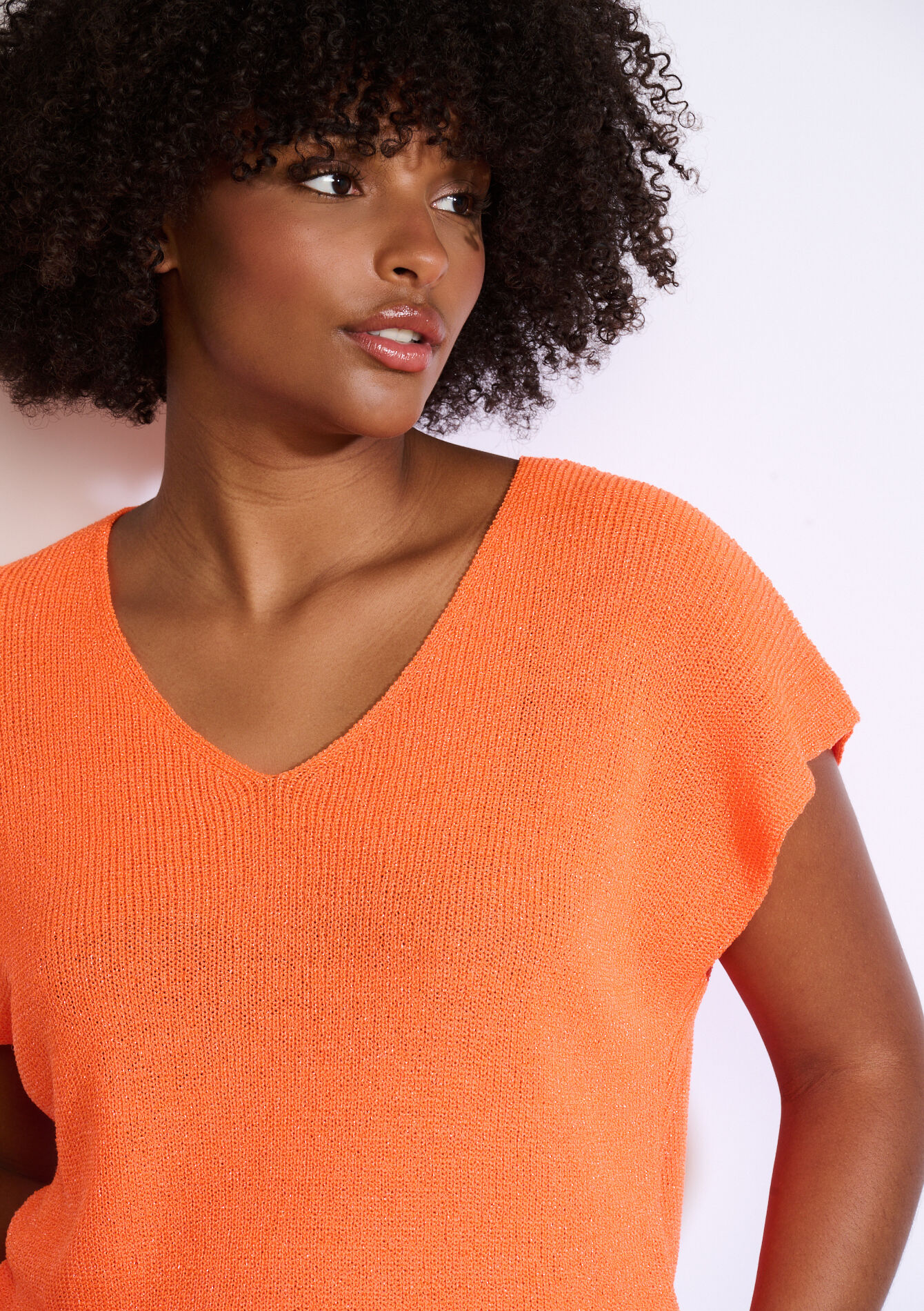 Mouwloze top in fijne knit - FLUO ORANGE - 04006992_1242