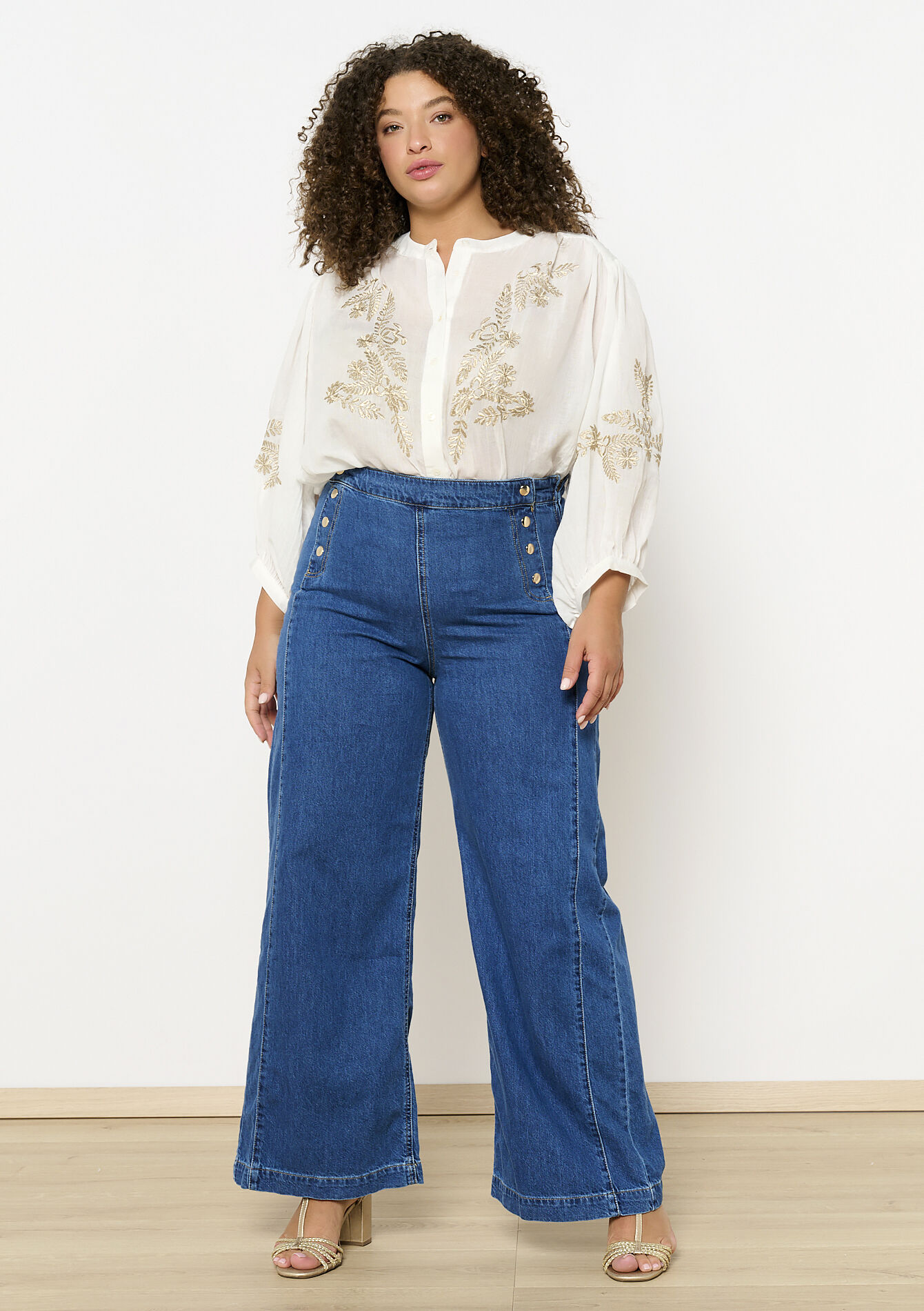 Wijde jeans met hoge taille, Wijde jeans met hoge taille - MEDIUM BLUE - 22000599_0500