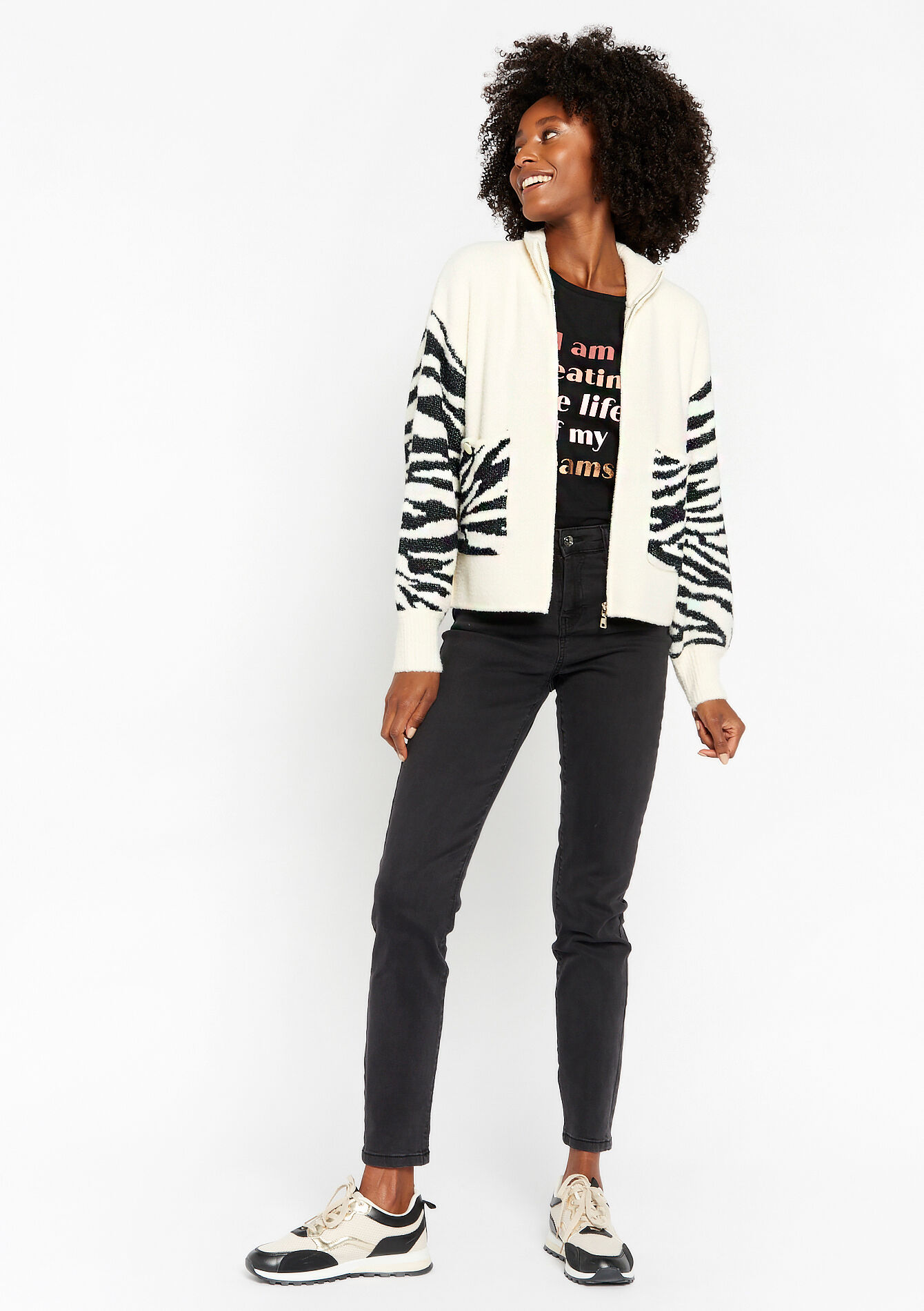Cardigan with zebra print, Cardigan with zebra print - ECRU PEACH - 04101045_2564