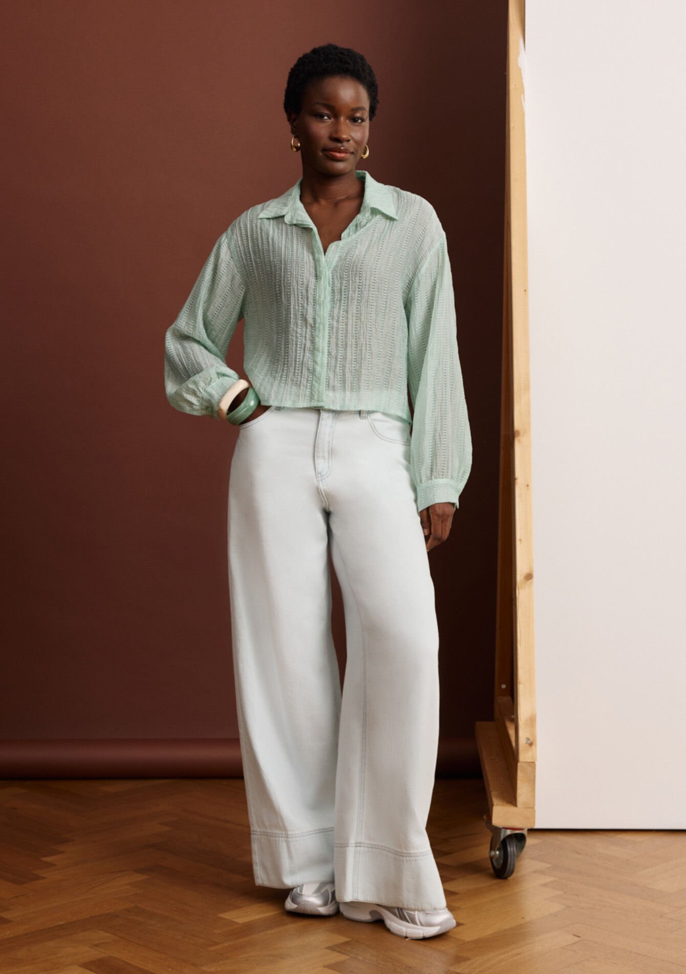 Jean large taille haute, , back