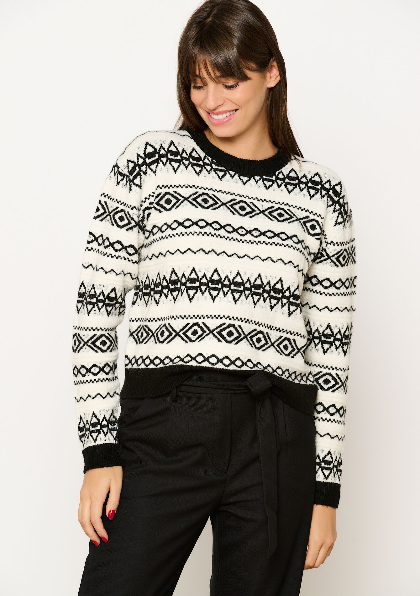 Jacquard trui met print, Jacquard trui met print - BLACK - 04006587_1119