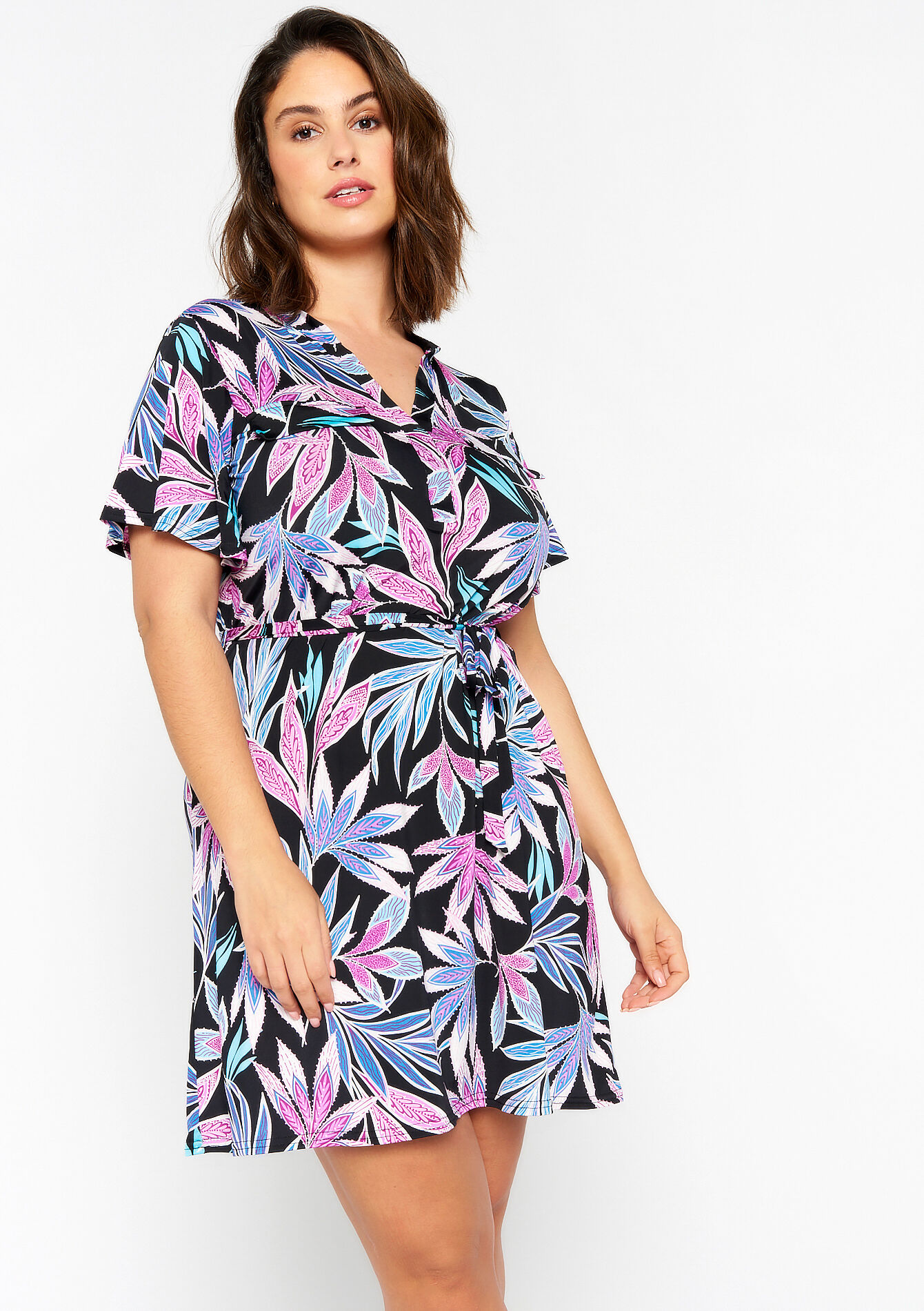 Robe à imprimé de fleurs tropicales, Robe à imprimé de fleurs tropicales - BLACK - 08103239_1119