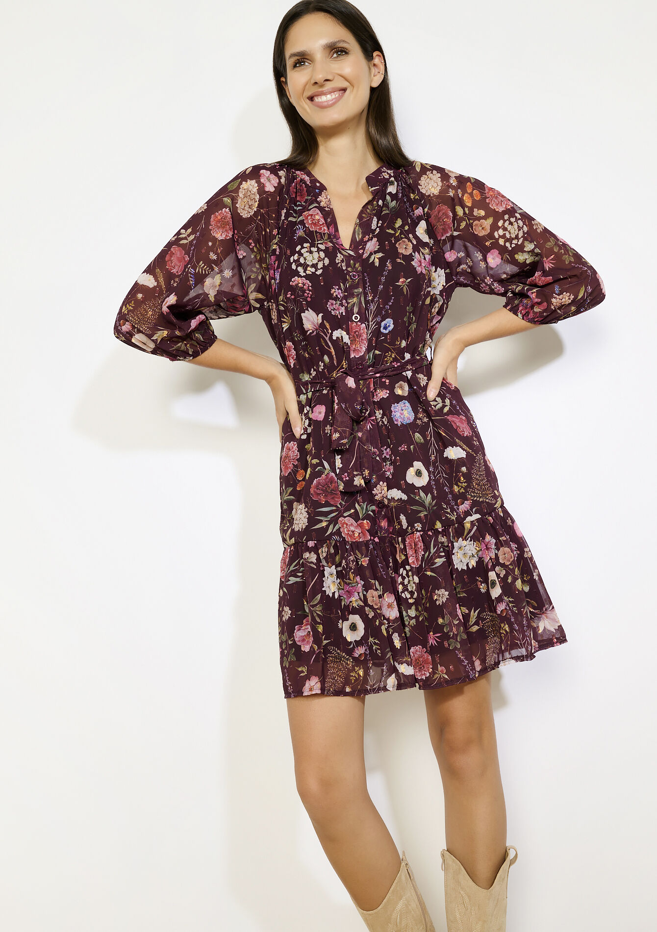 Robe fluide à imprimé floral, Robe fluide à imprimé floral, , back